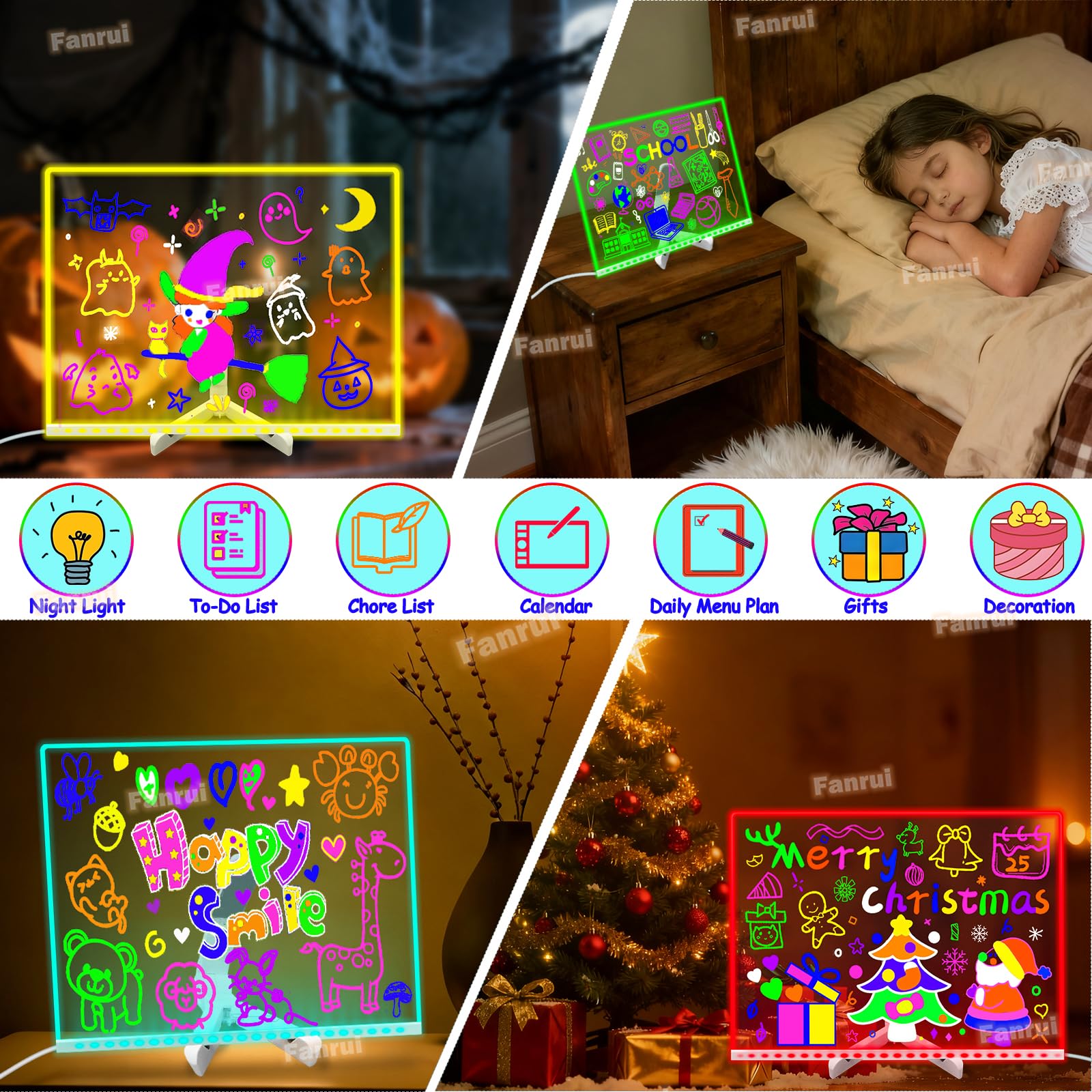 Fanrui LED-beleuchtetes Whiteboard, 40 x 30 cm, Fernbedienung, 7 Farbwechsel, Timer und Dimmer, trocken abwischbares Zeichenbrett für Kinder, leuchtender Memo-Planer für Büro, Schule, Zuhause