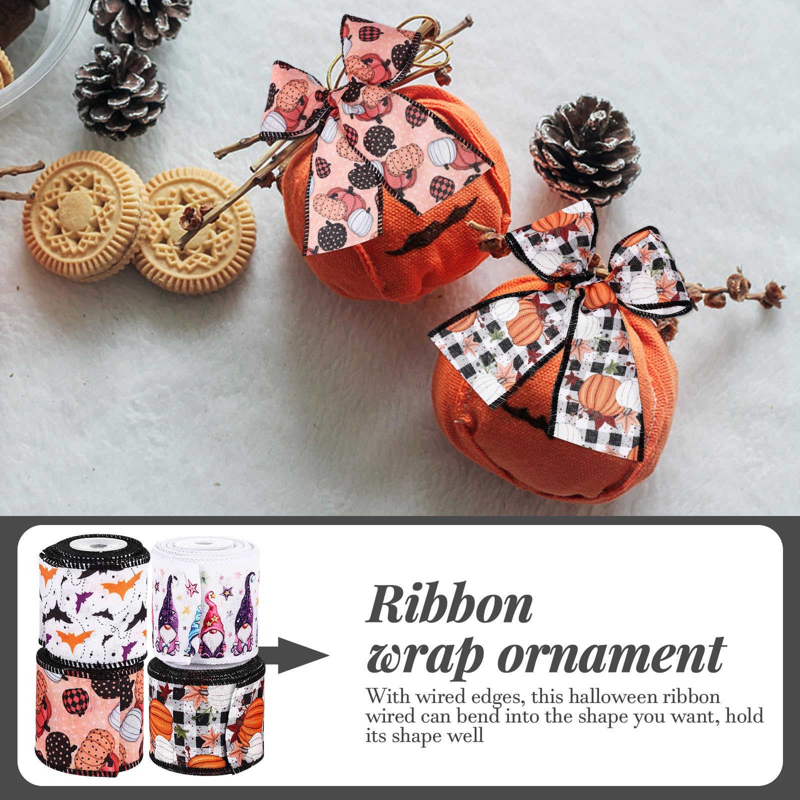 SOLUSTRE 16 Rouleaux Ruban D'halloween Soi-même 63mm Bord en Fil de Fer, Ruban Décoratif en Polyester Imitation Lin pour Décoration de Boutique ou Maison