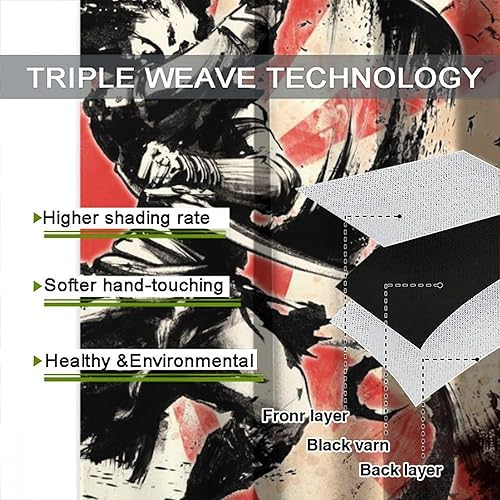 Miniatura 6 de Cortinas japonesas de anime con pintura de tinta, Samurái, decoración de habitación, cortinas de ventana rojas, negras y blancas, cortinas para