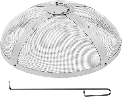 Fire Pit Spark Screen Round 20", Reinforced Heavy Duty Steel Metal Cover, Outdoor Firepit Lid, Easy-Opening Top Screen Covers Round with Ring Handle for Outdoor Patio Fire Pits Backyard