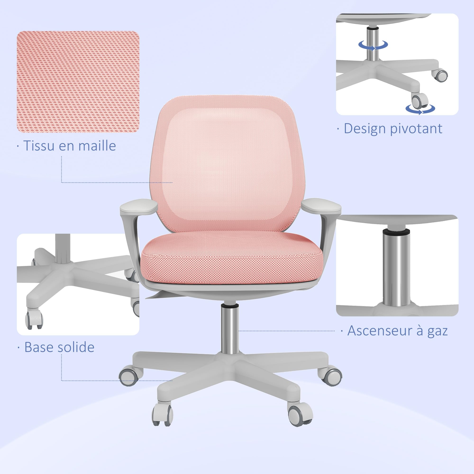 Vinsetto Fauteuil de Bureau, Hauteur Réglable, Dossier Moyen, Rose