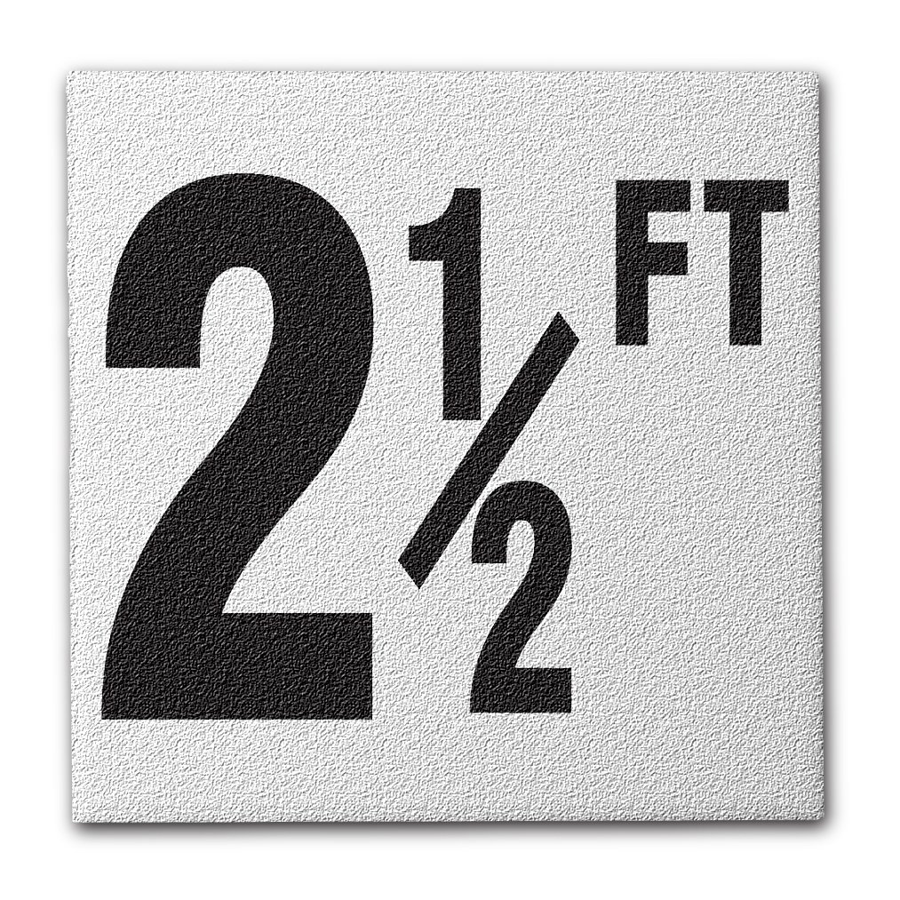 Aquatic Custom Tile Ceramic Swimming Pool Deck Depth Marker " 2 1/2 FT " Abrasive Non-Slip Finish, 4 inch Font