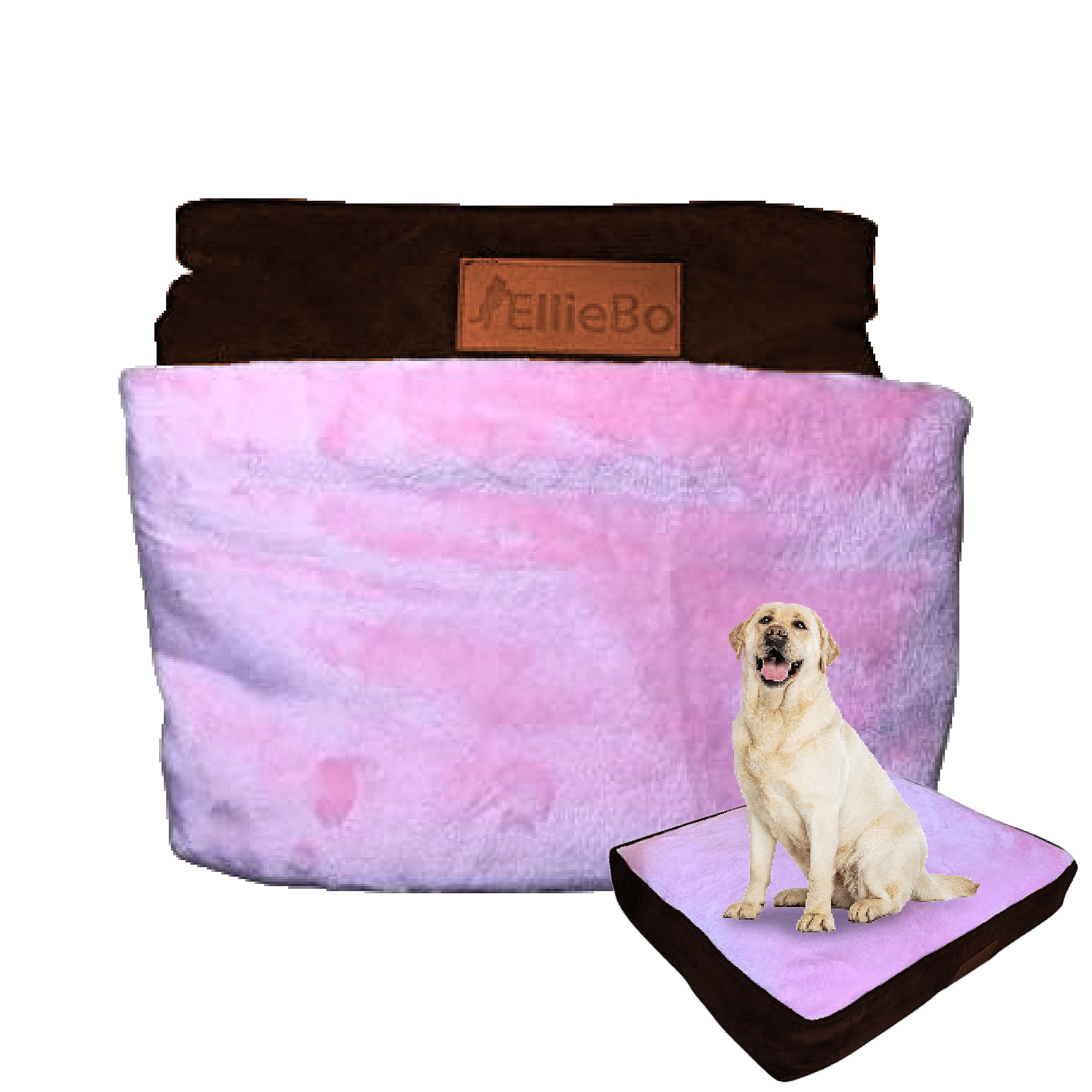 Ellie-Bo Jumbo Dog Bed Cover for 60-inch Dog Cage/Crate - Brown Corduroy/Pink FauxFur — image 1