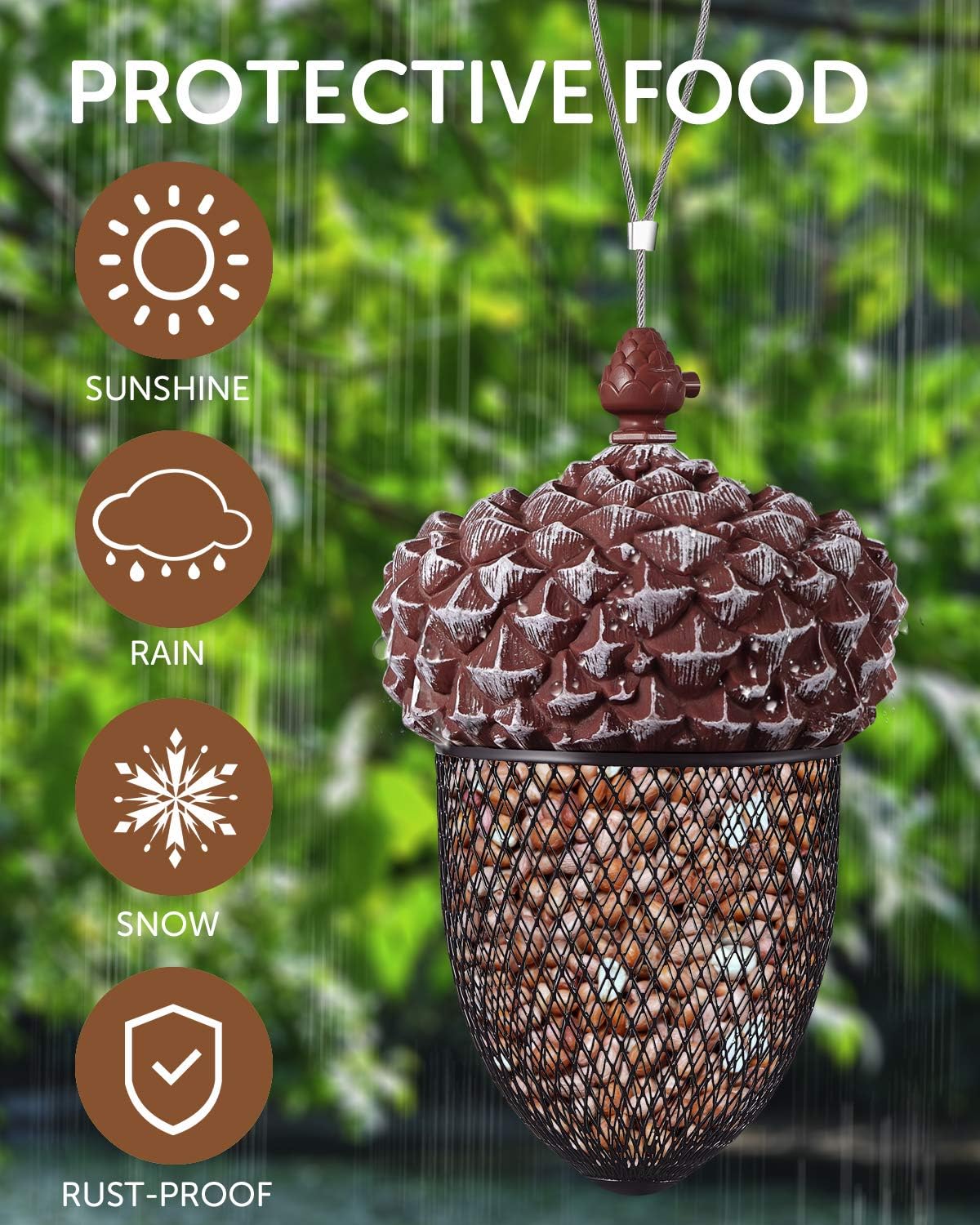 KALLAK Hanging Acon Metal Bird Feeder Outdoor Decoration, Sunflower Seed and Peanut Bird Feeder for Woodpeckers, Titmice, Nuthatches, Chickadees, Jays and More