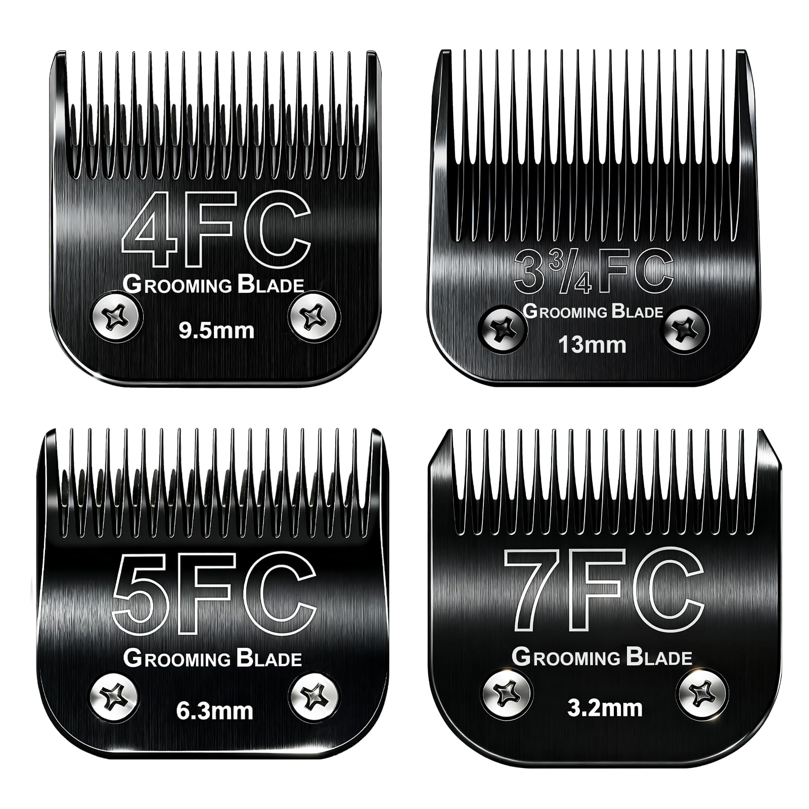 4FC+5FC+7FC+3-3/4FC, lame staccabili per toelettatura cani, compatibili con tagliacapelli Andis, Oster A5, Wahl serie KM10, lunghezza di taglio 3,2 mm-13 mm, nero