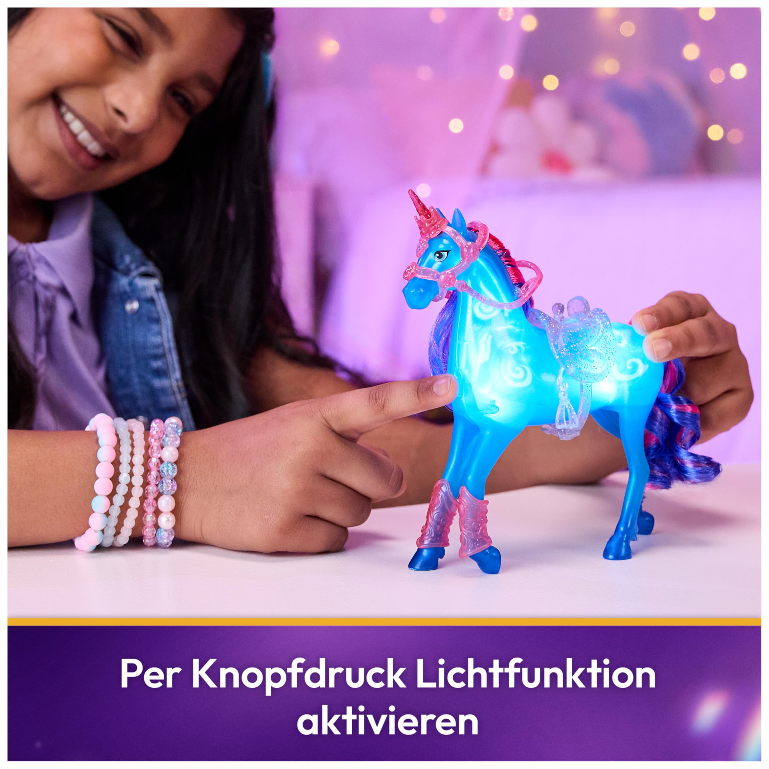Unicorn Academy - Train and Glow River mit Isabel Set, ca 12 cm Originalfiguren zur Netflix Serie, mit Leuchtfunktion und Trainingszubehörteilen, für Kinder ab 4 Jahren