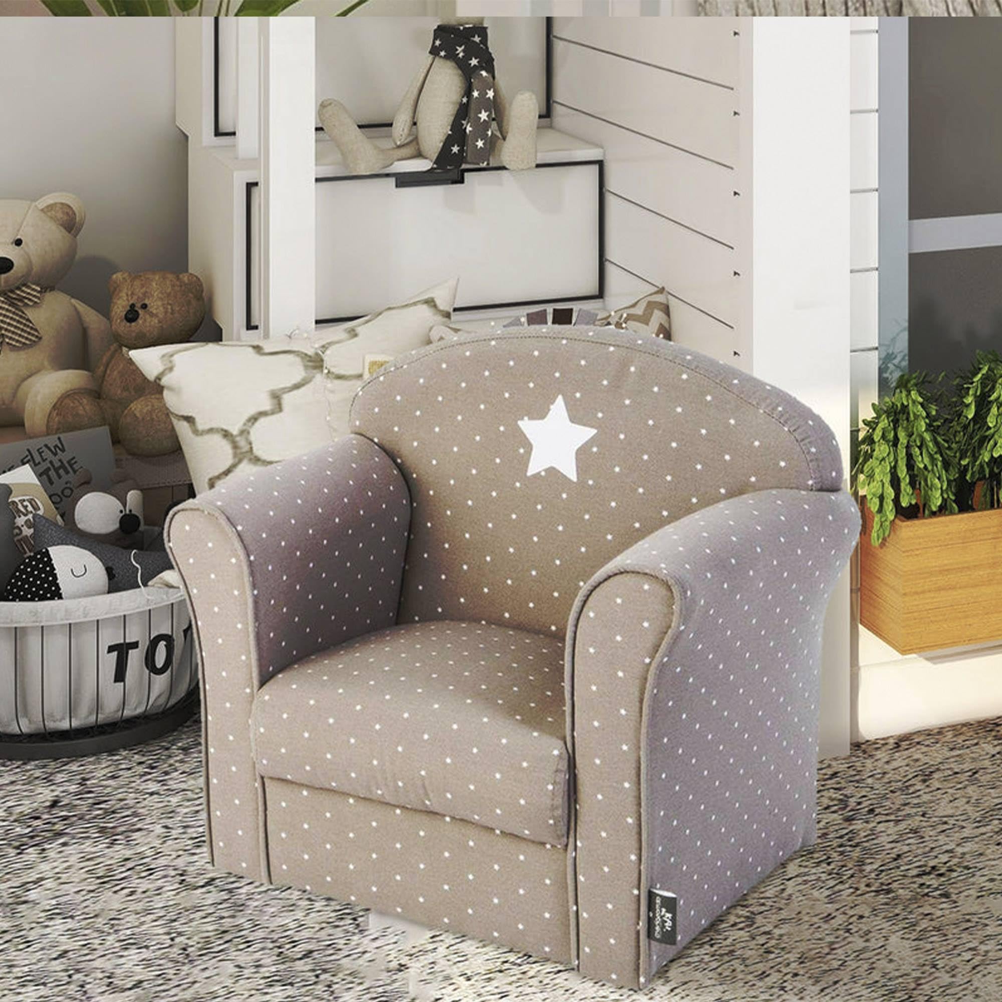 Sillón Infantil Classic Color Gris Topo con Estampado Decorativo, 49 x 35,2 x 44 cm