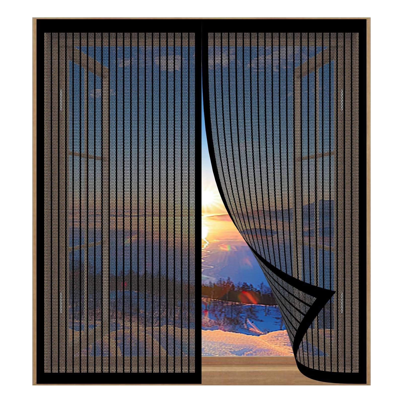 Yuanwan Black Magnetic Window Screen For Cats 113 X 129 Cm Easy Installation No Drilling Or Screwing Powerful Magnets Snap Shut Automatically For Windows Nets To Keep Bugs Out,