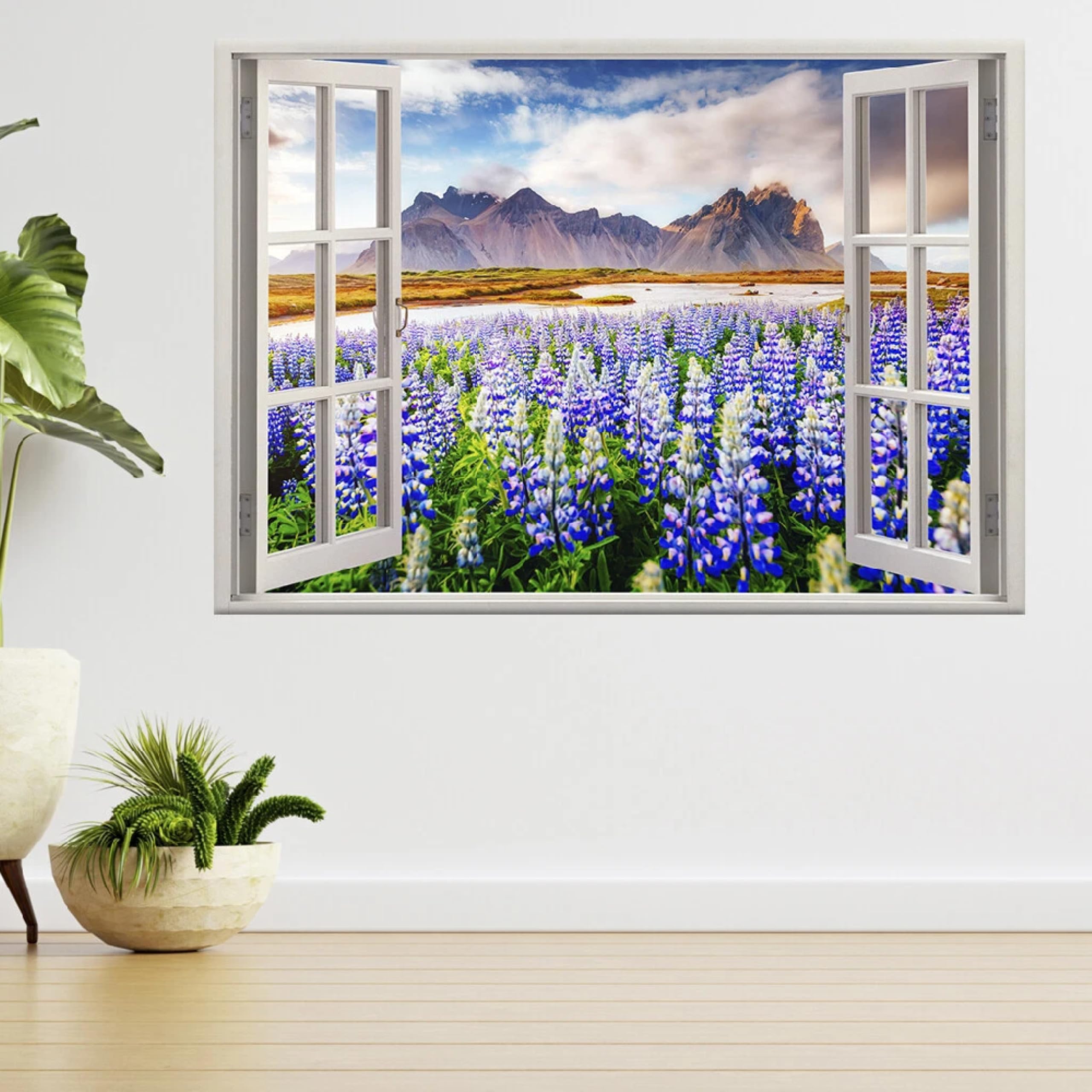 Adesivi 3D per decorazioni murali distruttiPaesaggio Viola Lavanda Adesivo da parete Tatuaggio da parete per la decorazione della parete della cameretta dei bambini 70x122cm