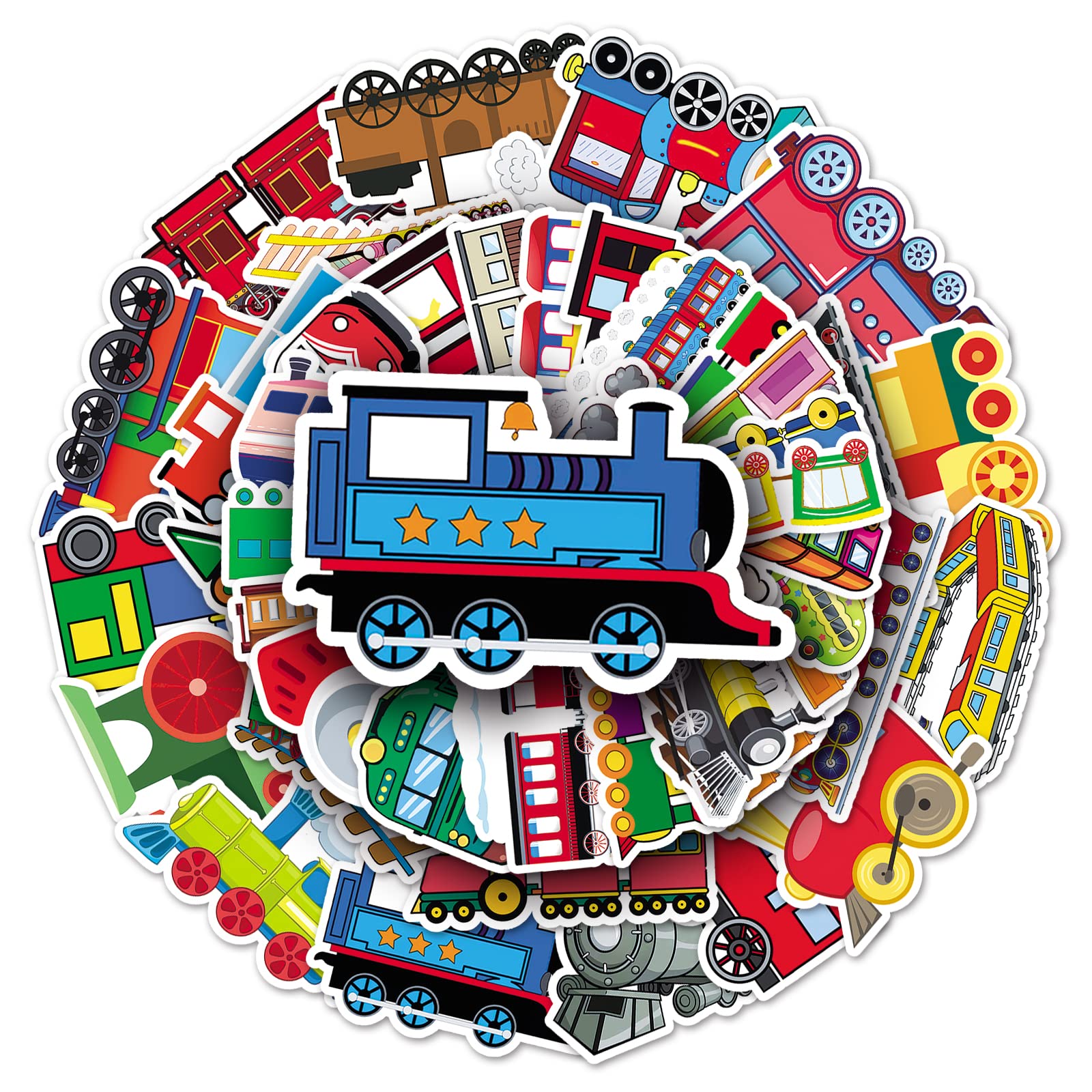 50pcs Cartoon Train Stickers for Teens, Kids, Adults Waterproof Vinyl Stickers Cute Funny Trendy Stickers for Skateboard Water Bottle Laptop Luggage Guitar Travel Case Bike