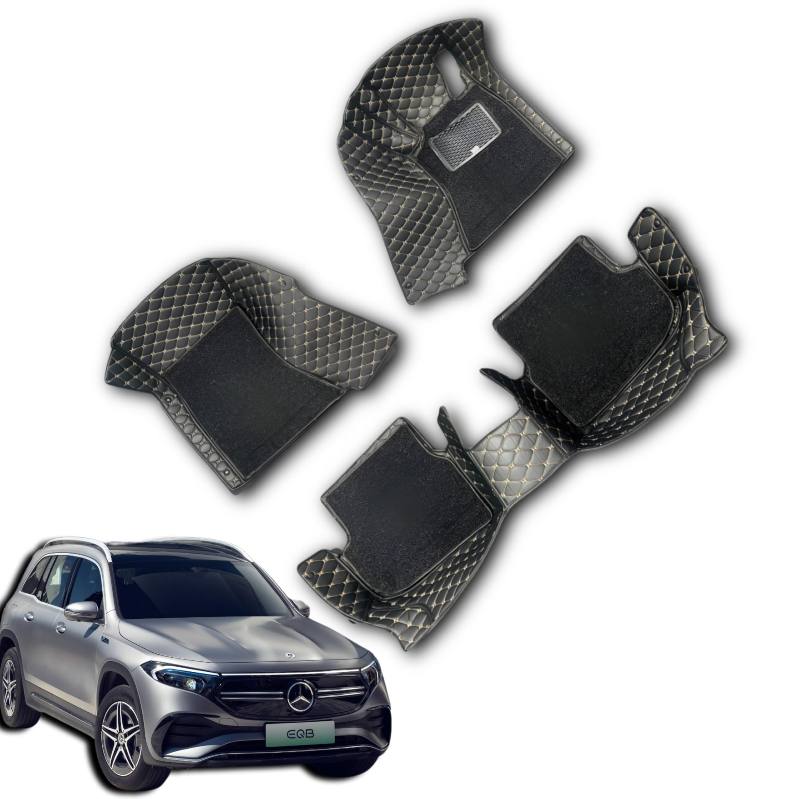 CAPEDELL Premium 7D Car Floor Mats Compatible for Mercedes EQB ||Luxury Leather Double Layered Mat||3Pcs||100% Waterproof and Washable||Color :-Black with Black(Black Grass)
