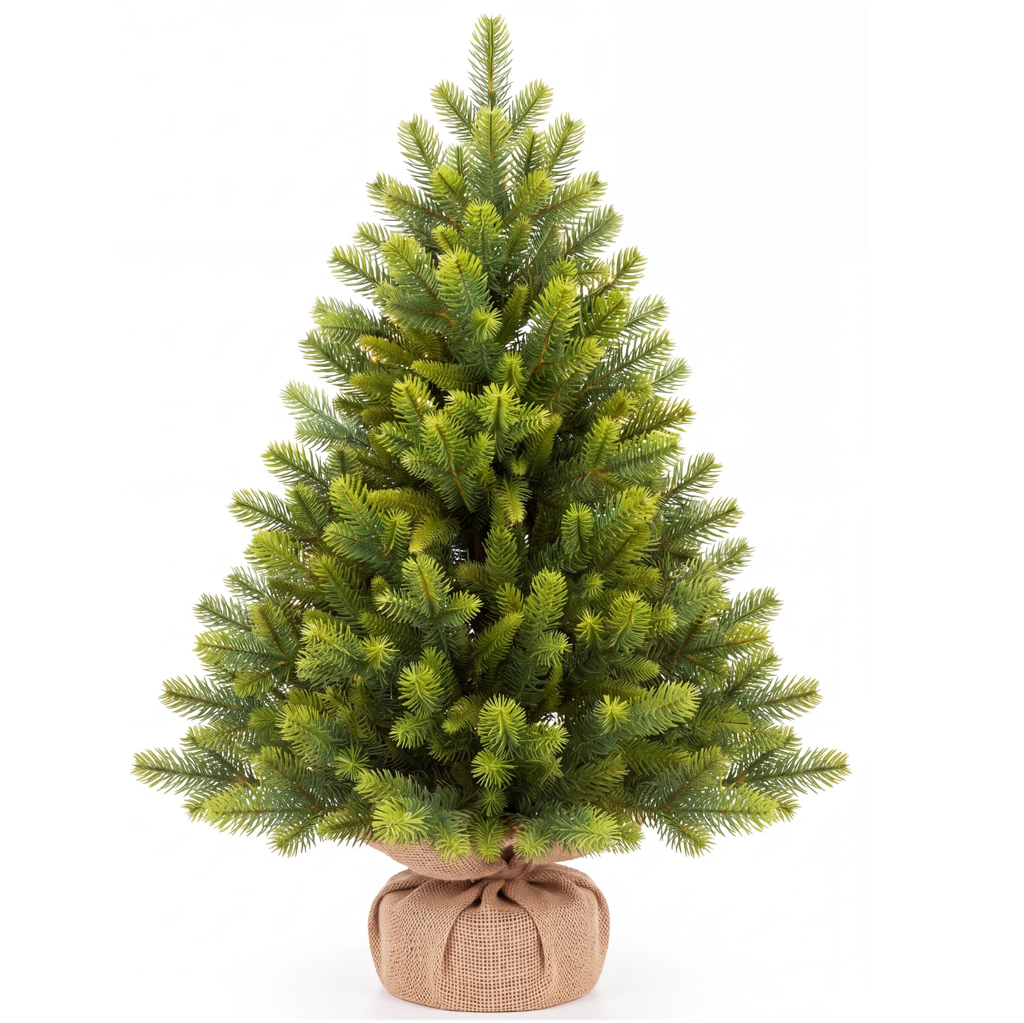 3ft Artificial Christmas Tree, 152 Branch Tips Tabletop Xmas Tree, Premium PE Realistic Bushy Green Christmas Tree with Weighted Red and Burlap Base, Ideal for Tabletop & Indoor Festive Decoration