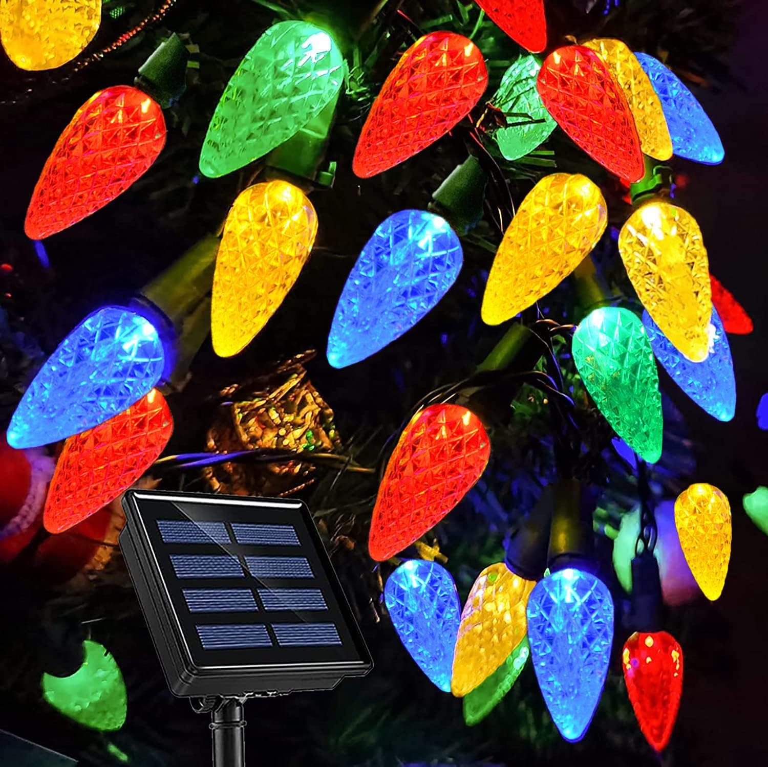 23FT C6 Strawberry Solar Christmas Lights Outdoor,50 LED Xmas Tree