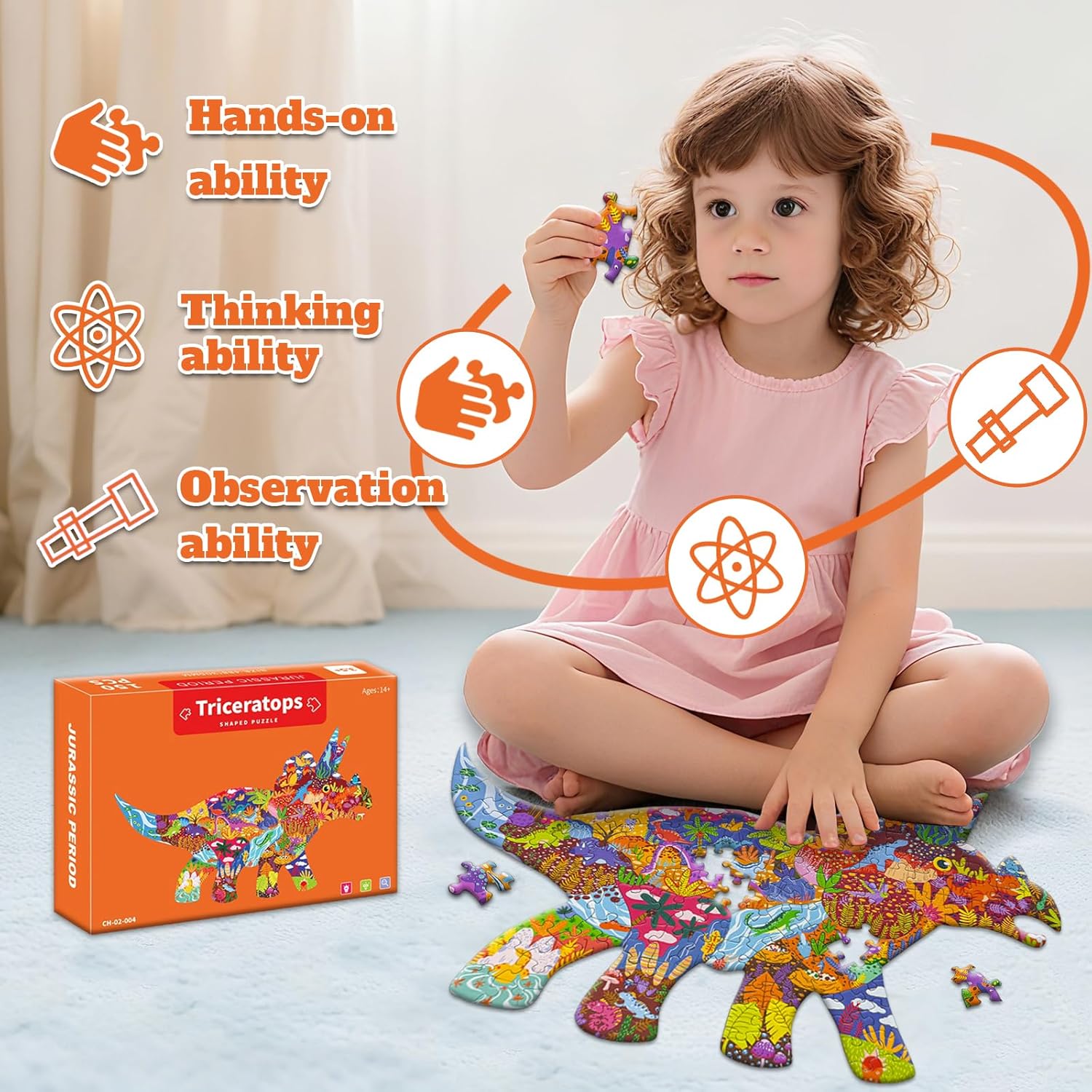 GIVEITALL Irregular Animal Jigsaw Puzzles for Kids Ages 4-6 6-8 8-10 10-12 Year Old,Dinosaur Puzzles 150 Pieces Enlightening Puzzle Game Creative Gifts for Boys Girls (Triceratops)