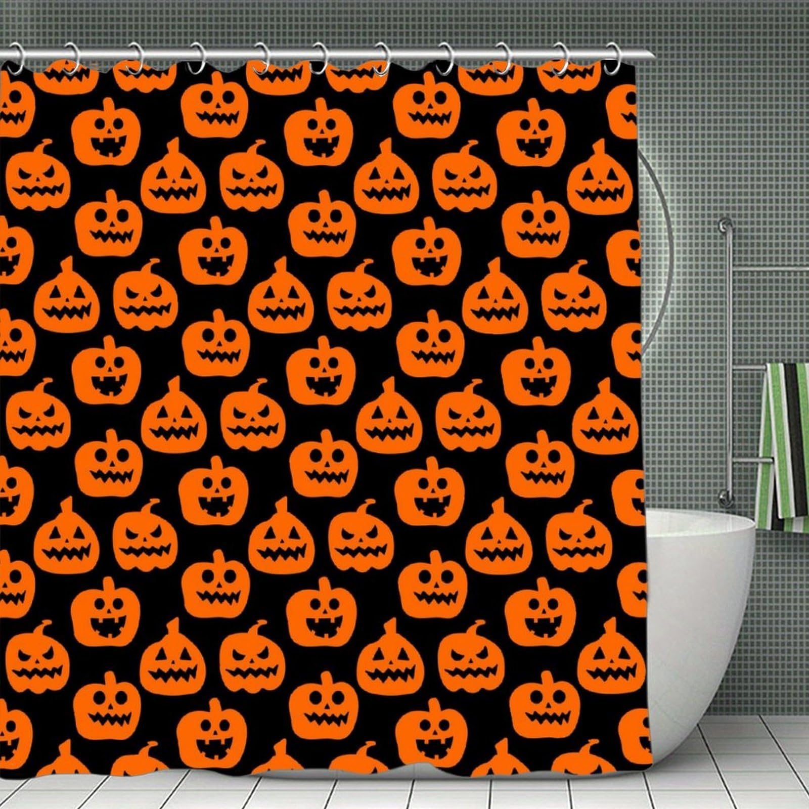 FekiLoot Horror Pumpkin Pattern Shower Curtain Minimalist Aesthetic Bath Curtain with Hooks Simple Water Resistant Bathroom Shower Curtains Cute Blackout Privacy Curtains Cloth Curtain