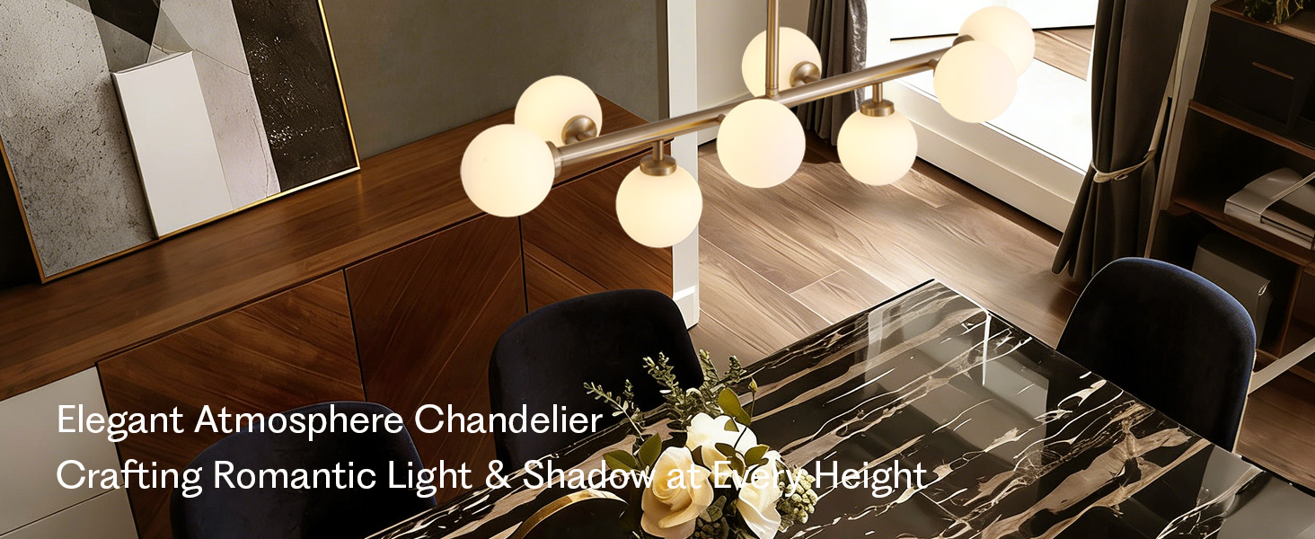 7PMBEANE Modern Linear Chandelier, Mid Century Gold Brass Sputnik