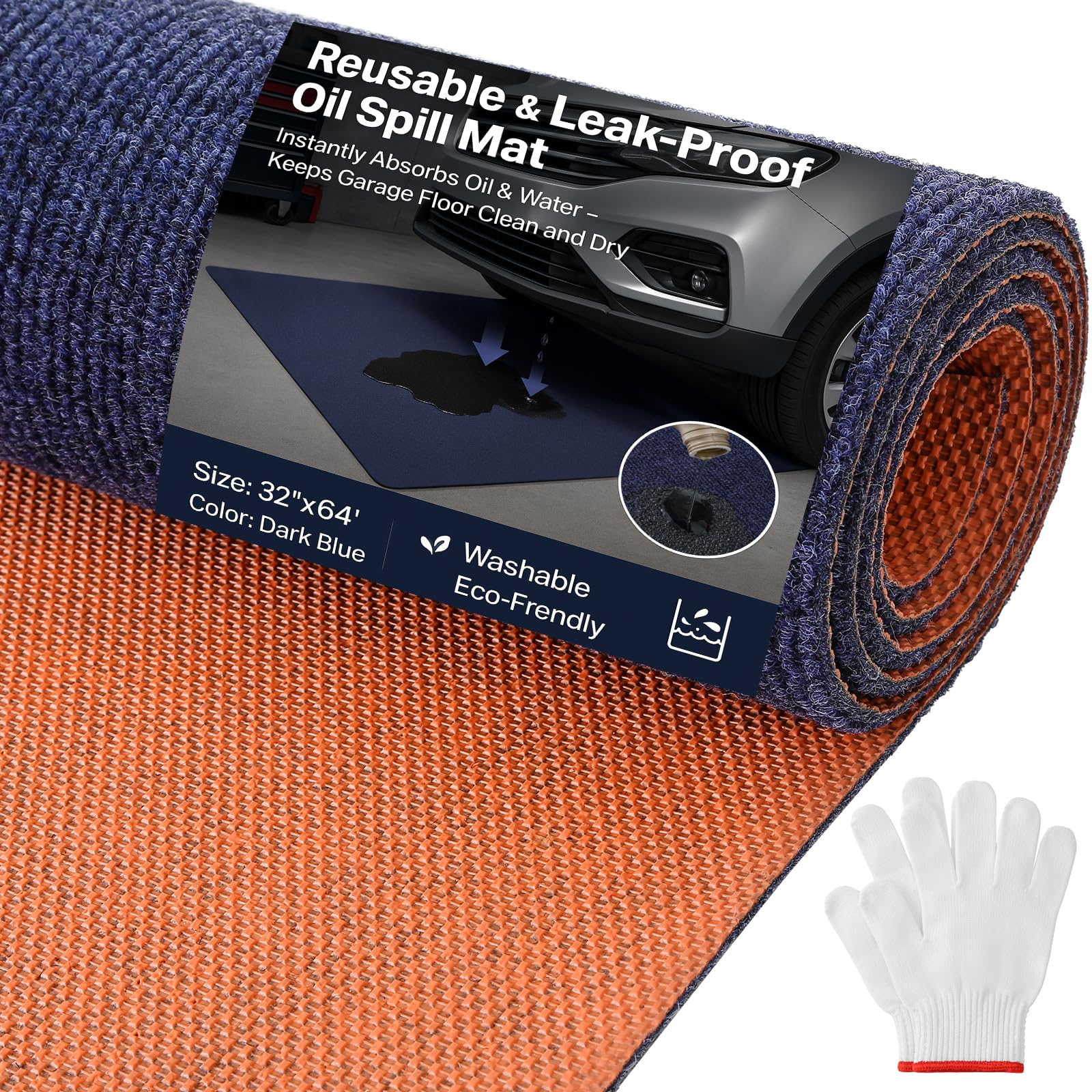 Oil Change Mat 32" x 64", Heavy-Duty Oil Mat for Garage and Driveway, Premium Absorbent Oil Leak and Drip Mat for Under Car, Reusable Washable Spill