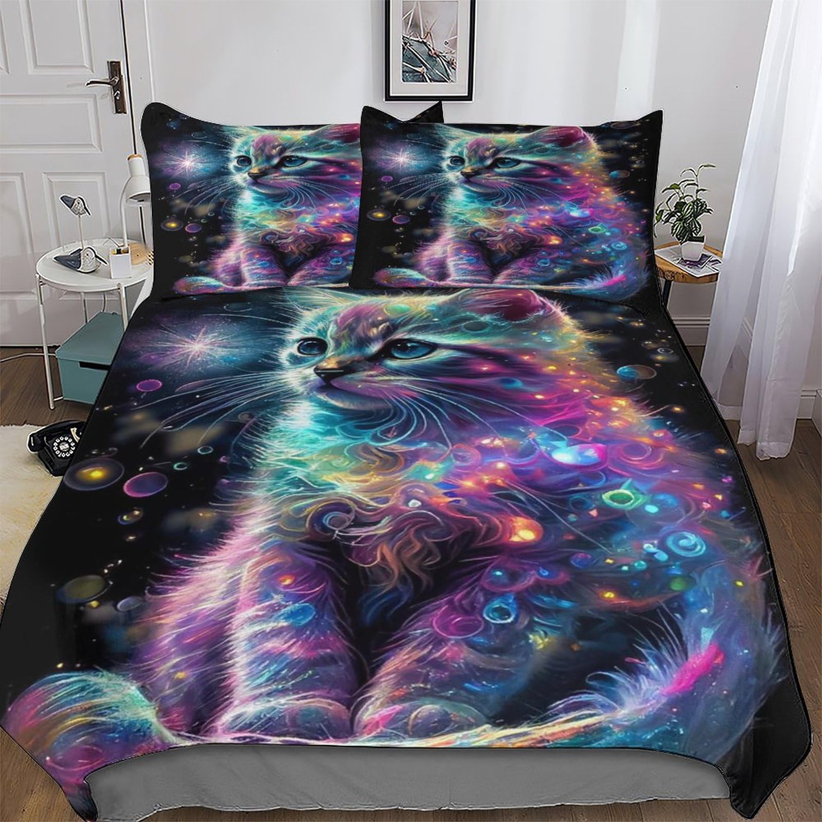 Housse couette chat pour literie king size anti-stress et sommeil ultra doux