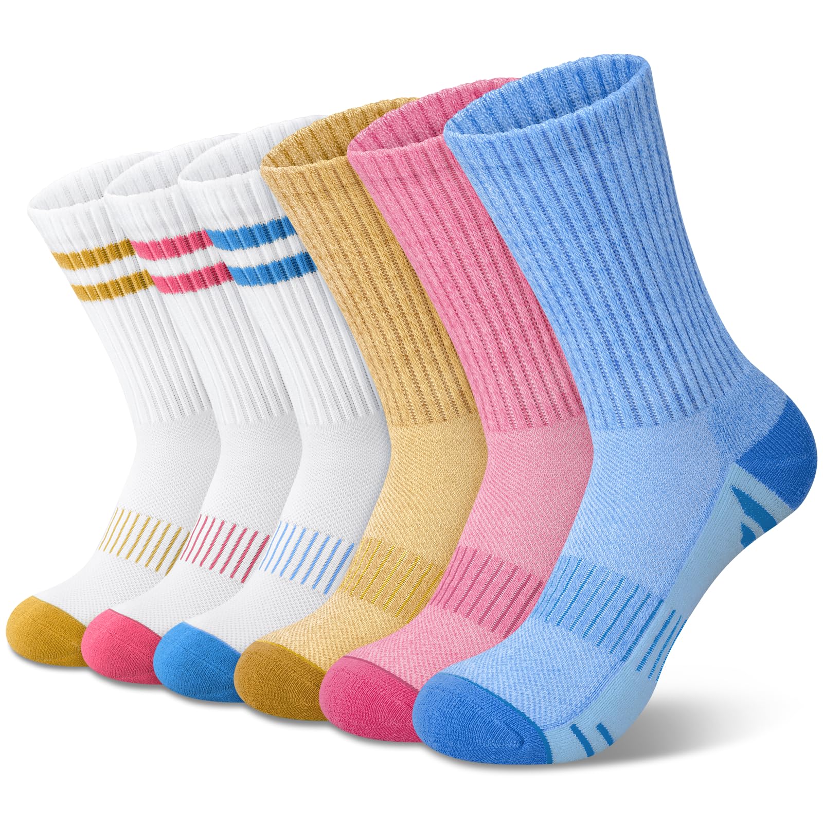 Tialfas 6 Paare Baumwoll Socken Damen 39-42 Wandersocken Tennissocken | Sportsocken Laufsocken Atmungsaktive Feuchtigkeitsableitend Gepolsterte Anti-Blasen Gym Outdoor Workout Geschenk für Frauen