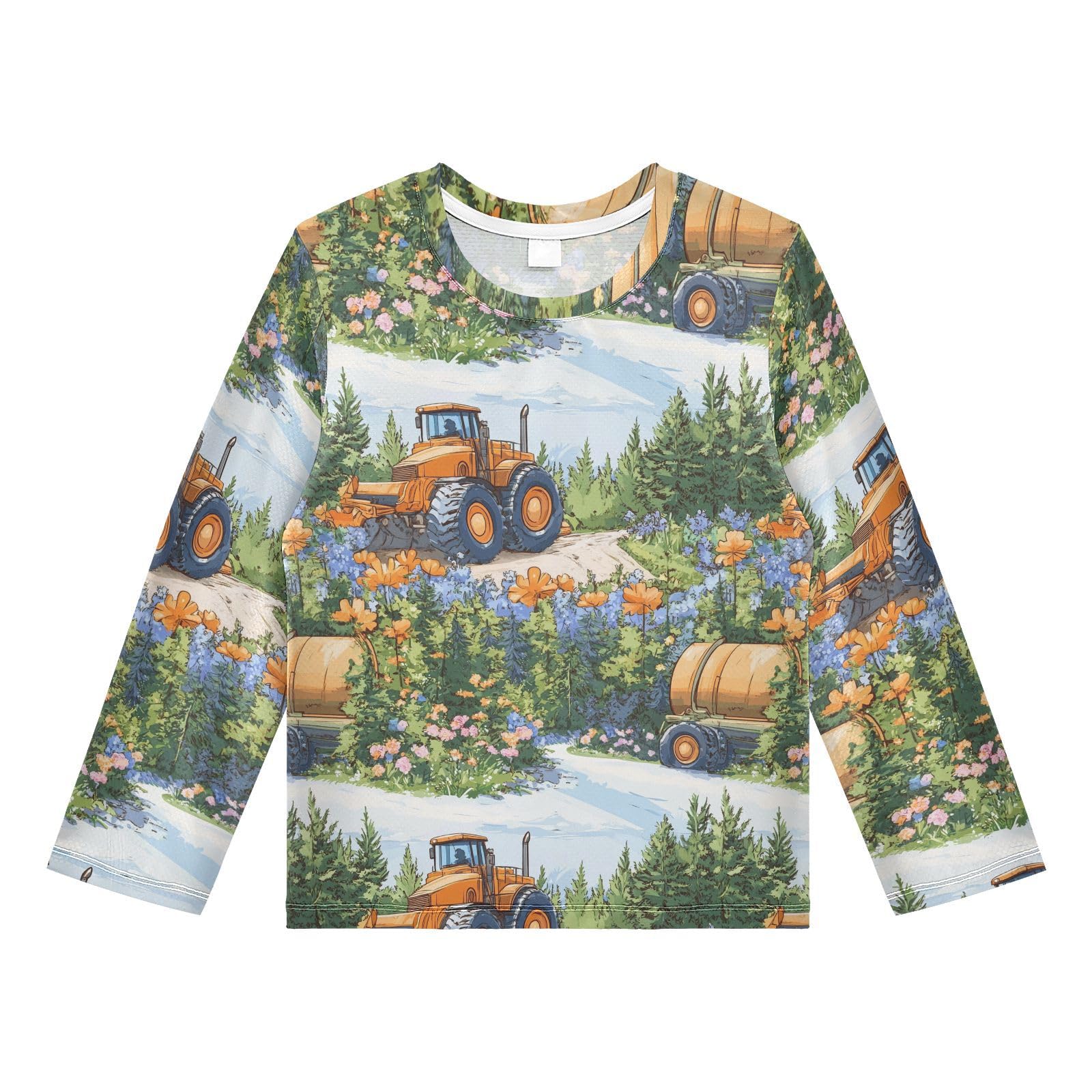 Boys Rash Guard Long Sleeve Quick Dry Cute Sweatshirt for Toddler Kid UPF 50+ Protection 11-12T Construction Truck Cartoon Road Roller Personalized
