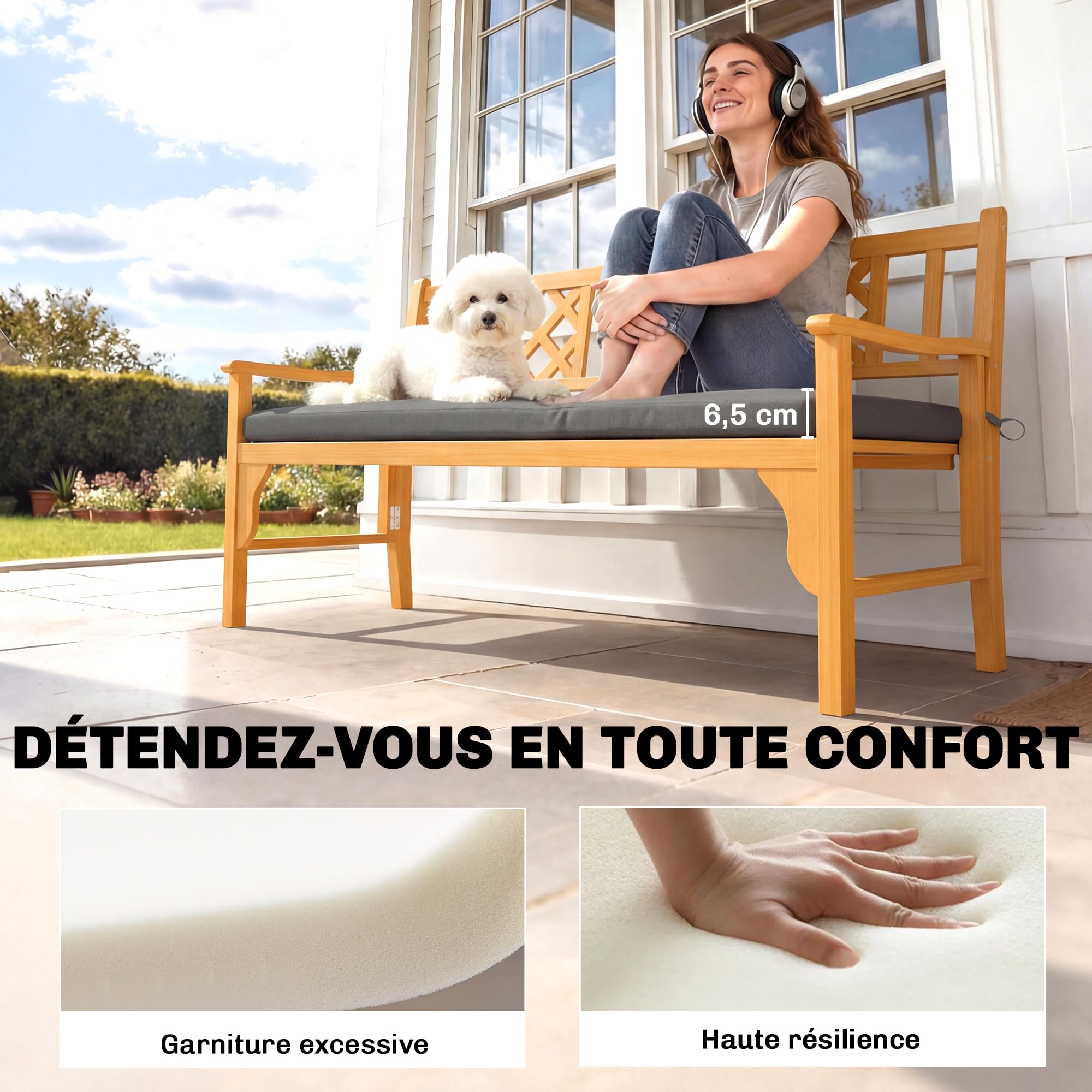 Outsunny Coussin de Banc, Coussin pour Banc de Jardin pour l'extérieur et l'intérieur, Housse Amovible Lavable, UPF 30+, Sangles de Fixation, Jardin, Patio, 110 x 46 x 6,5 cm, Gris foncé