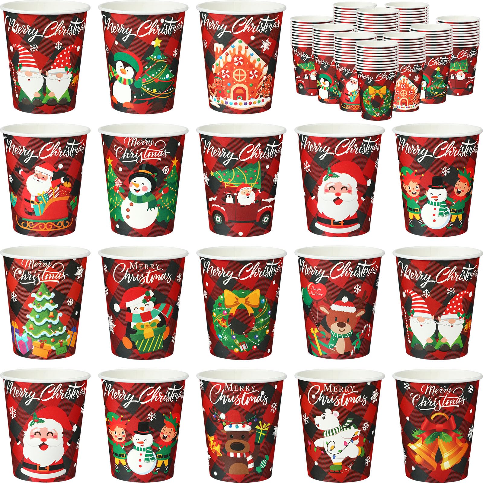 300 Pcs Christmas Paper Cups Christmas Disposable Coffee Cups Drink Cup Christmas Cups Xmas Drinkware Holiday Party Supplies for Hot and Cold Beverages Decorations(Vintage Style, 9 oz)