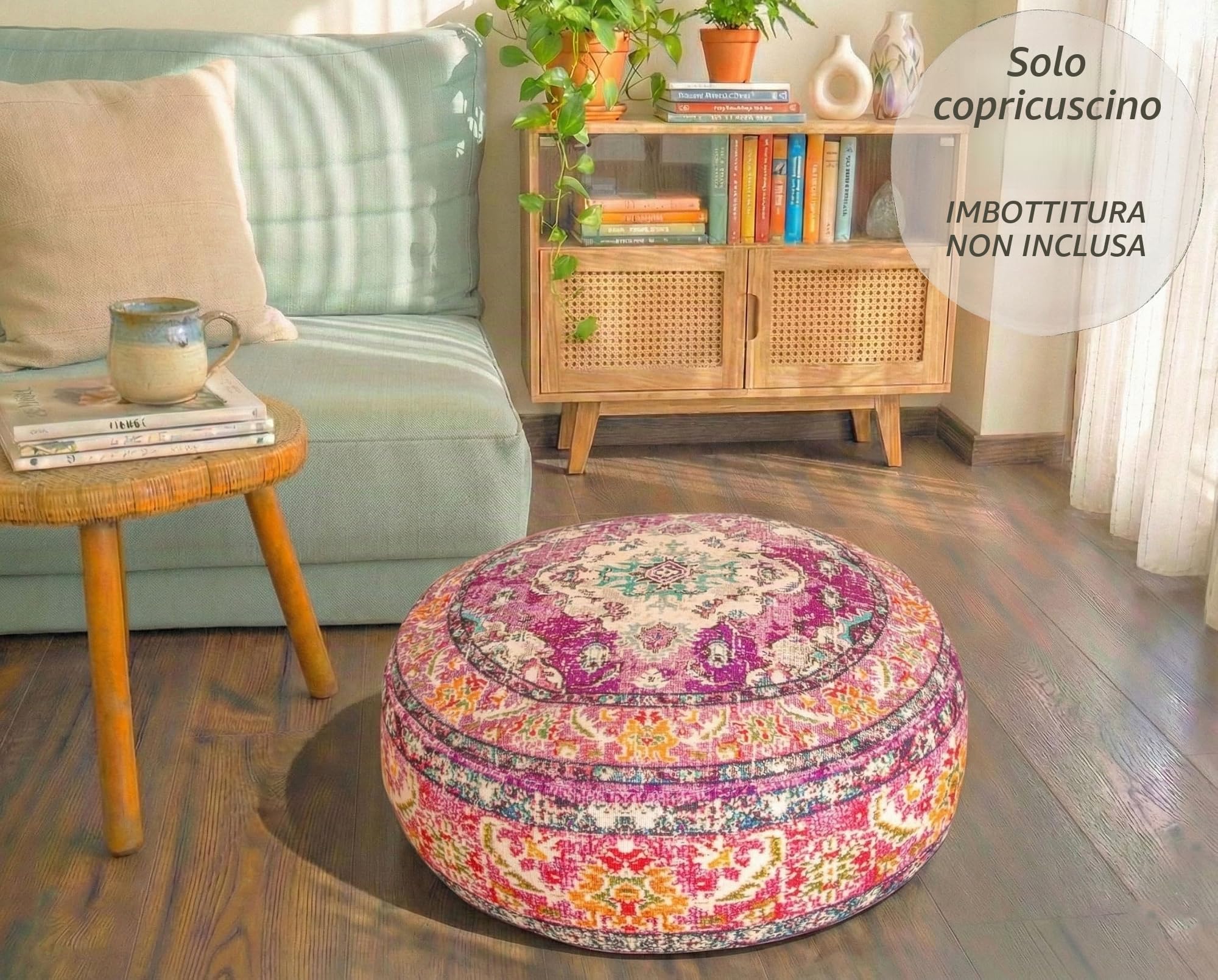 Mandala Life ART Fodera per cuscino da pavimento rotondo bohémien - 60x20 cm - 100% cotone - Custodia pouf per pouf per soggiorno, camera da letto, patio e altro