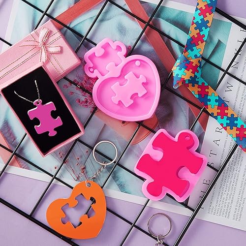 Miniatura 7 de 4 piezas de rompecabezas de corazón llavero molde de silicona para el día de San Valentín, llavero de corazón, molde de resina, rompecabezas hecho a