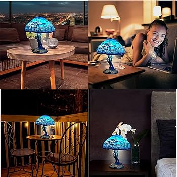 Amazon.co.jp: ステンドグラスプラントシリーズテーブルランプ、キノコ