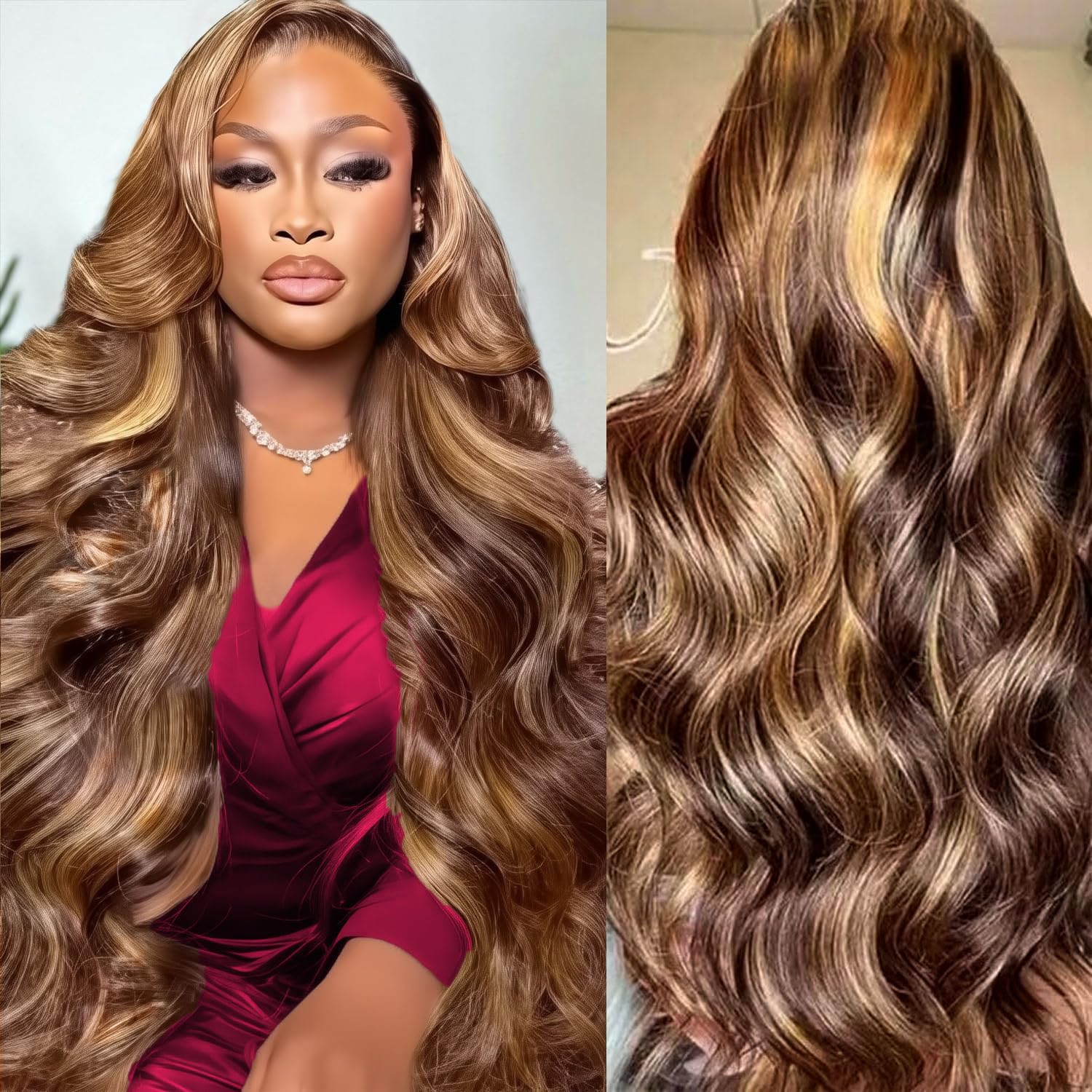 30 Inch Highlight Body Wave Lace Front Wigs Human Hair Honey Blond Ombre 220 Density Body Wave Wig Pre Plucked 13x6 Hd Lace Front Wigs Human Hair P4/27 Colored