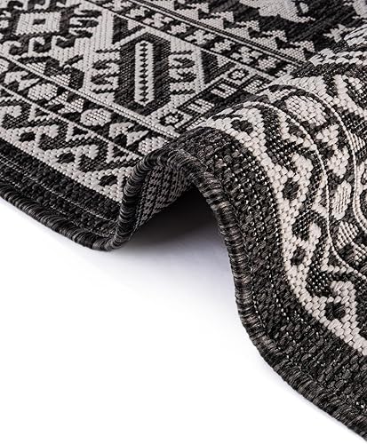 Miniatura 159 de Rugs.com Outdoor Aztec Collection Alfombra – 4 x 6 pies alfombra de tejido plano gris carbón perfecta para salas de estar, grandes comedores, planos