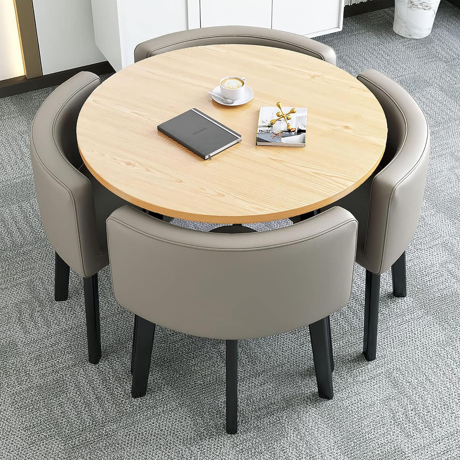 ASerZenith Modern Round Dining Table Set With Chairs Space Saving Design Ideal For Dining Room Living Room Reception Room Conference Table Lounge Stylish And Functional Furniture For Any Space,85
