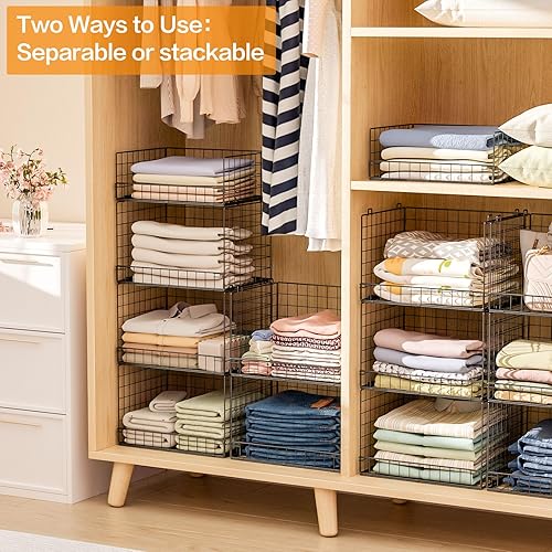 Miniatura 4 de Organizadores de armario apilables de 4 niveles y estantes de almacenamiento, sistema organizador de estantes plegables para armario, cajones de