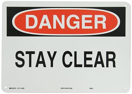 Brady 60538 14" Ancho x 10" Altura B-401 Plástico, Negro y Rojo sobre Blanco "PeligroPermanecer Claro" Máquina y Señal Operativa