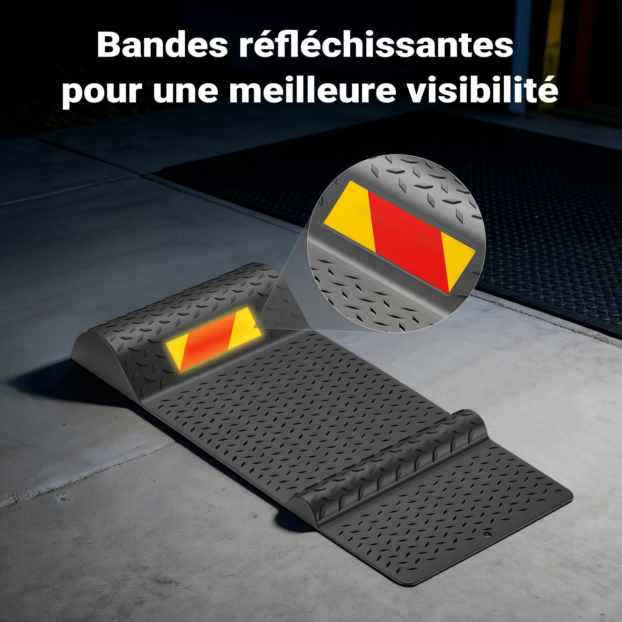 Wiltec Lot 2x Butoir de voiture – 528 x 250 x 52 mm – Auto-adhésif – Tapis de parking comme Aide au stationnement Seuil de freinage Auto Garage Véhicule