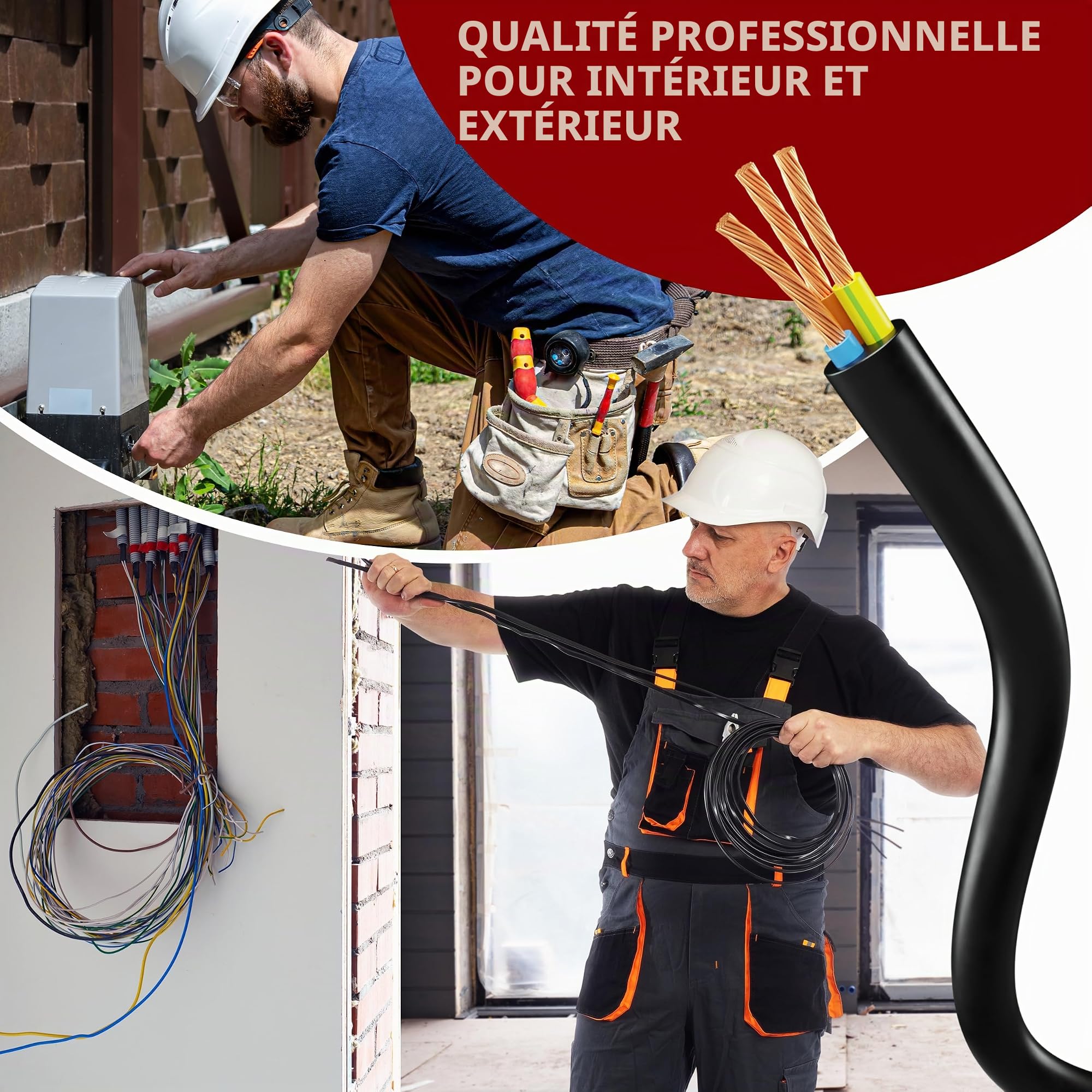 Câble en plastique souple H05VV-F 3G0,75 - 3G1, 3G1,5 ou 3G2,5 - Noir - De 5 à 100 m - Câble d'appareil - (H05VV-F 3G0,75 SW, 40 m)