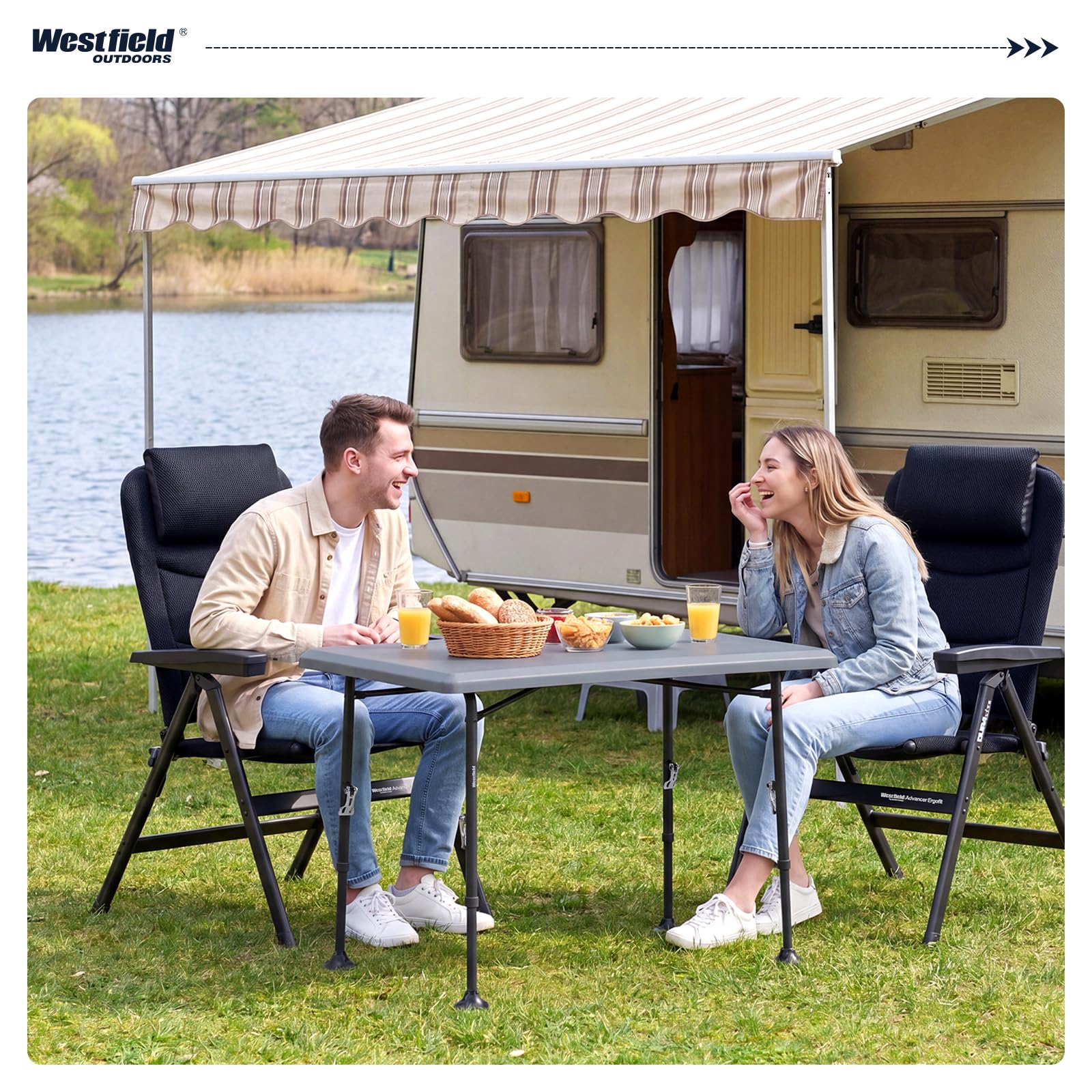 Westfield Outdoors Resino, Campingtisch klappbar Höhenverstellbar Klapptisch 100x68cm für 4-6 Personen, Robuste ABS-Tischplatte, Wasserdicht & stabil, für Camping, Garten, Picknick, Grau