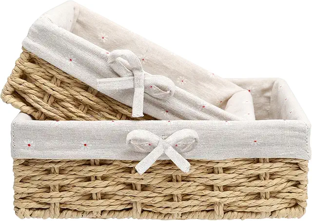 APOMOONS Cestas para Pan 2 Piezas, Cesto de Almacenaje en Mimbre con Forro Caqui