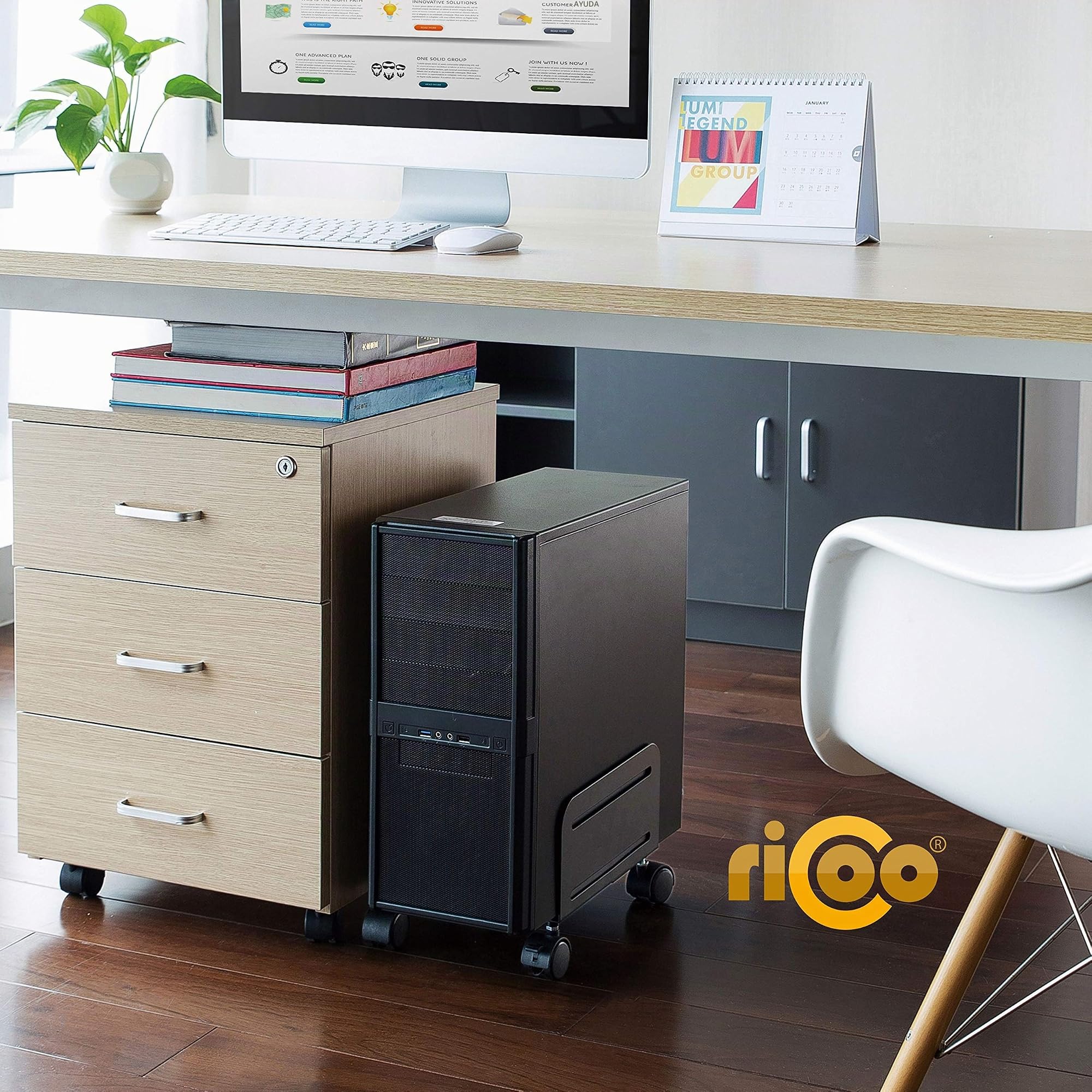 RICOO Soporte Torre PC Fijación Caja Ordenador con Ruedas RH-04 Carro movíl Ajustable Work-Station Sobremesa Suelo Debajo de Escritorio Negro
