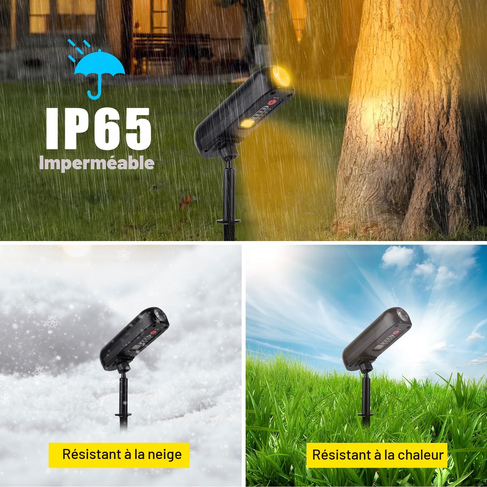 Lot de 4 Spot Solaire 3000K Lampe Solaire Exterieur Etanche IP65 Projecteur Solaire Exterieur 2 Modes Eclairage Exterieur Solaire Luminaire Exterieur Solaire pour Jardin Allée Chemin Cour