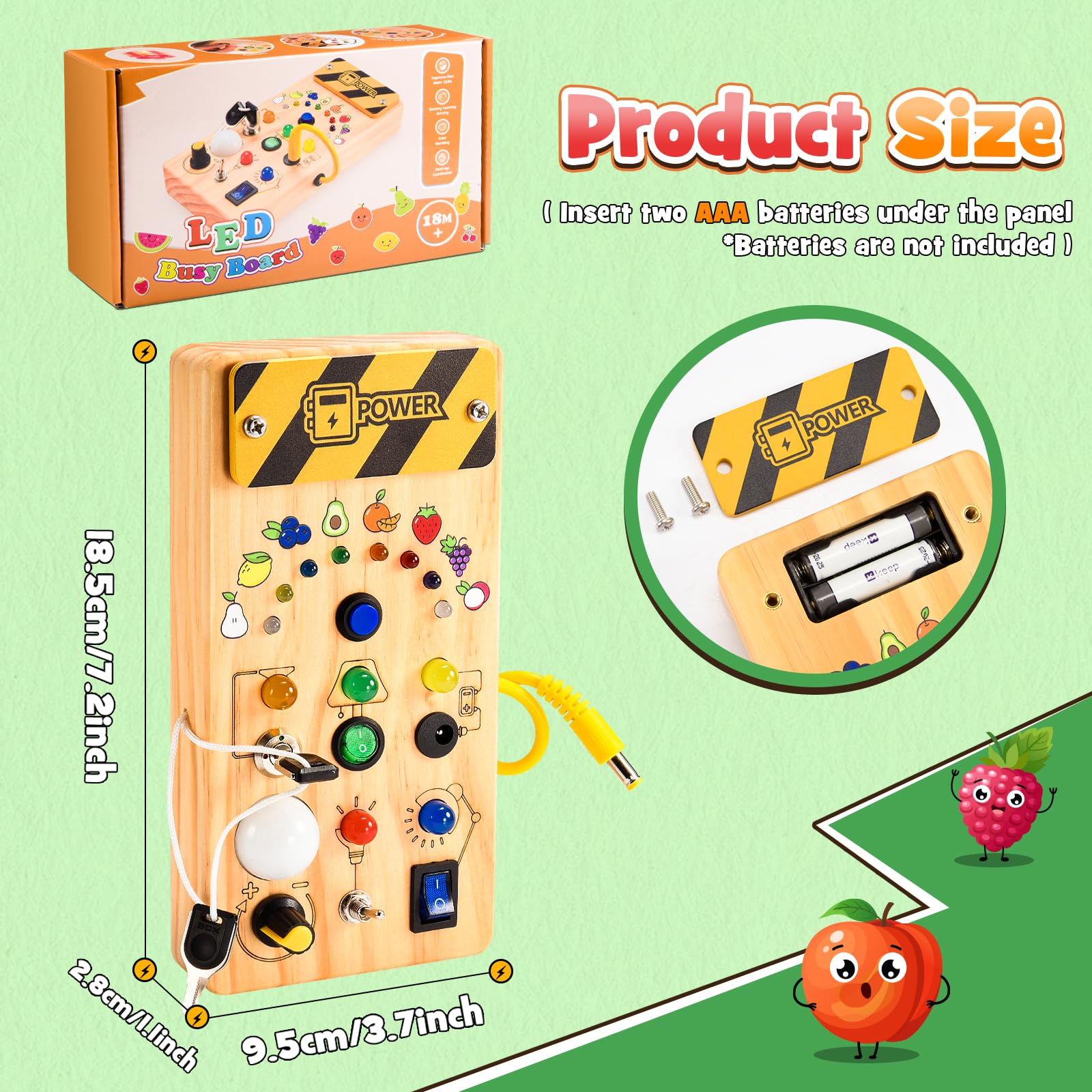 Busy Board Montessori De Madera – Juguete Sensorial Con 7 Interruptores LED, 18,5x9,5 Cm, Ideal Para Viajes (1-4 Años)