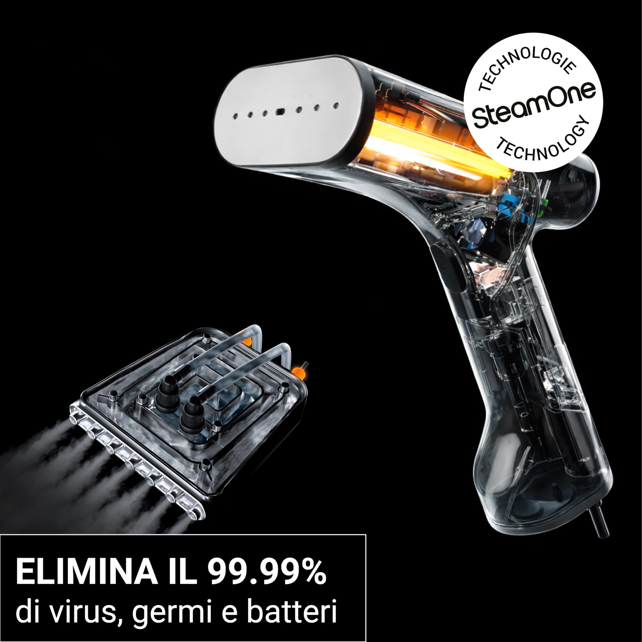 STEAMONE - Steamer Stiratore a vapore 2000 W 28 g/min - Ferro portatile - Capacità 140 ml - Elimina il 99,99% delle impurità - Pronto in 35 secondi - Cavo da 3 m - Formato compatto - EUDTC140BV2