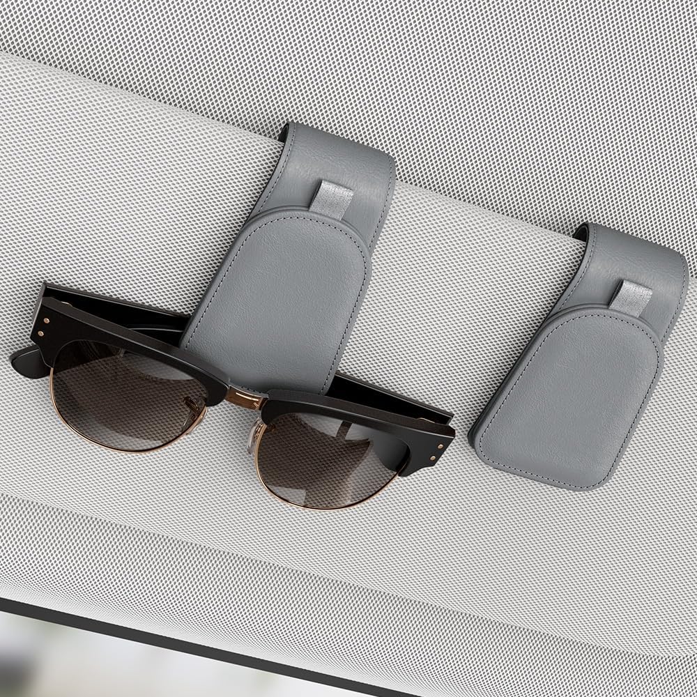 Sotfamily Sunglass Holder for Car Visor, Suede Cloth Magnetic Sunglass Organizer for Car Accessories, 2 Packs, Gray