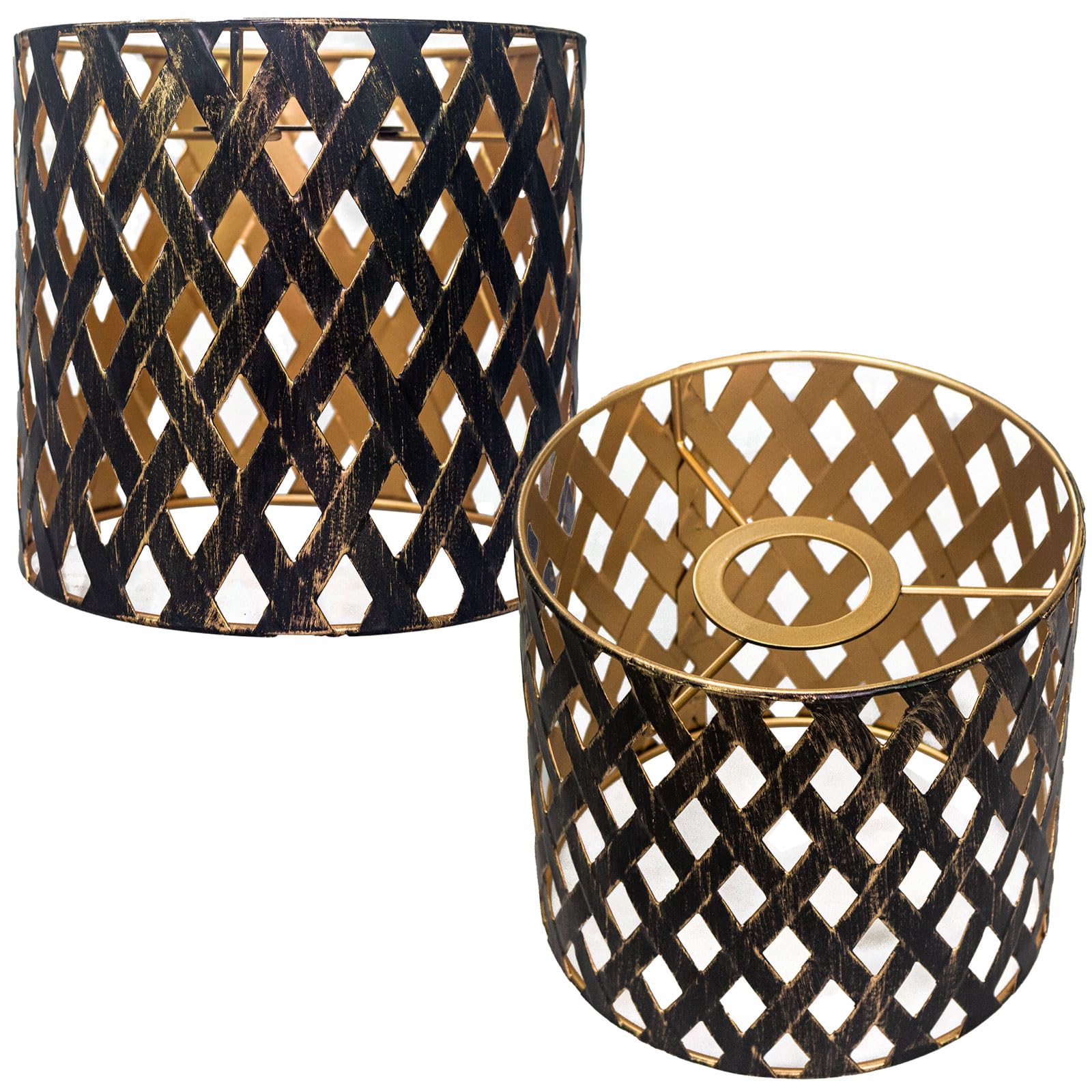 Metal Lampshade, Set of 2, Rustic Black Gold, Hollow Out Design Lampshade for Floor Lamp, Small Round โ image 1