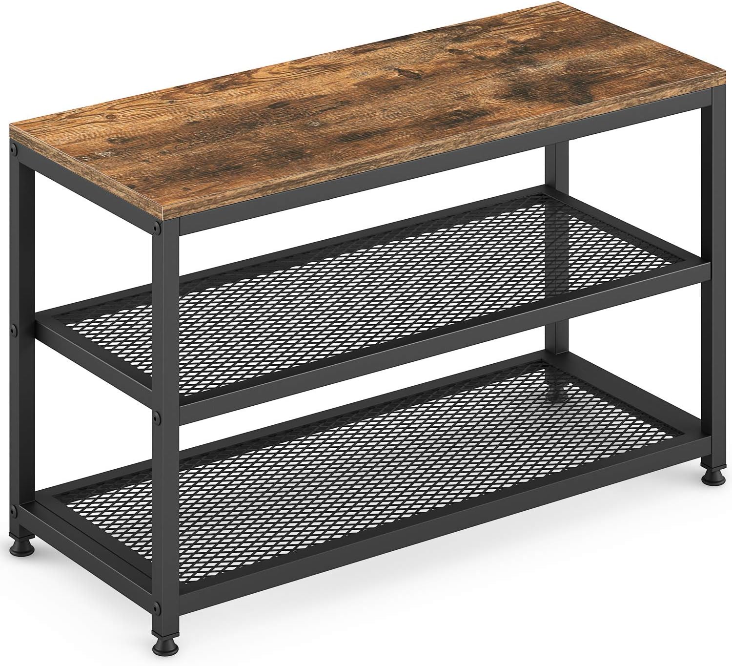 Ballucci Shoe Rack Bench, 3-Tier Shoe Rack, Entryway Shoe Organizer with Seat, Metal Storage Shelves for Hallway, Living Room, Mudroom - Rustic Brown