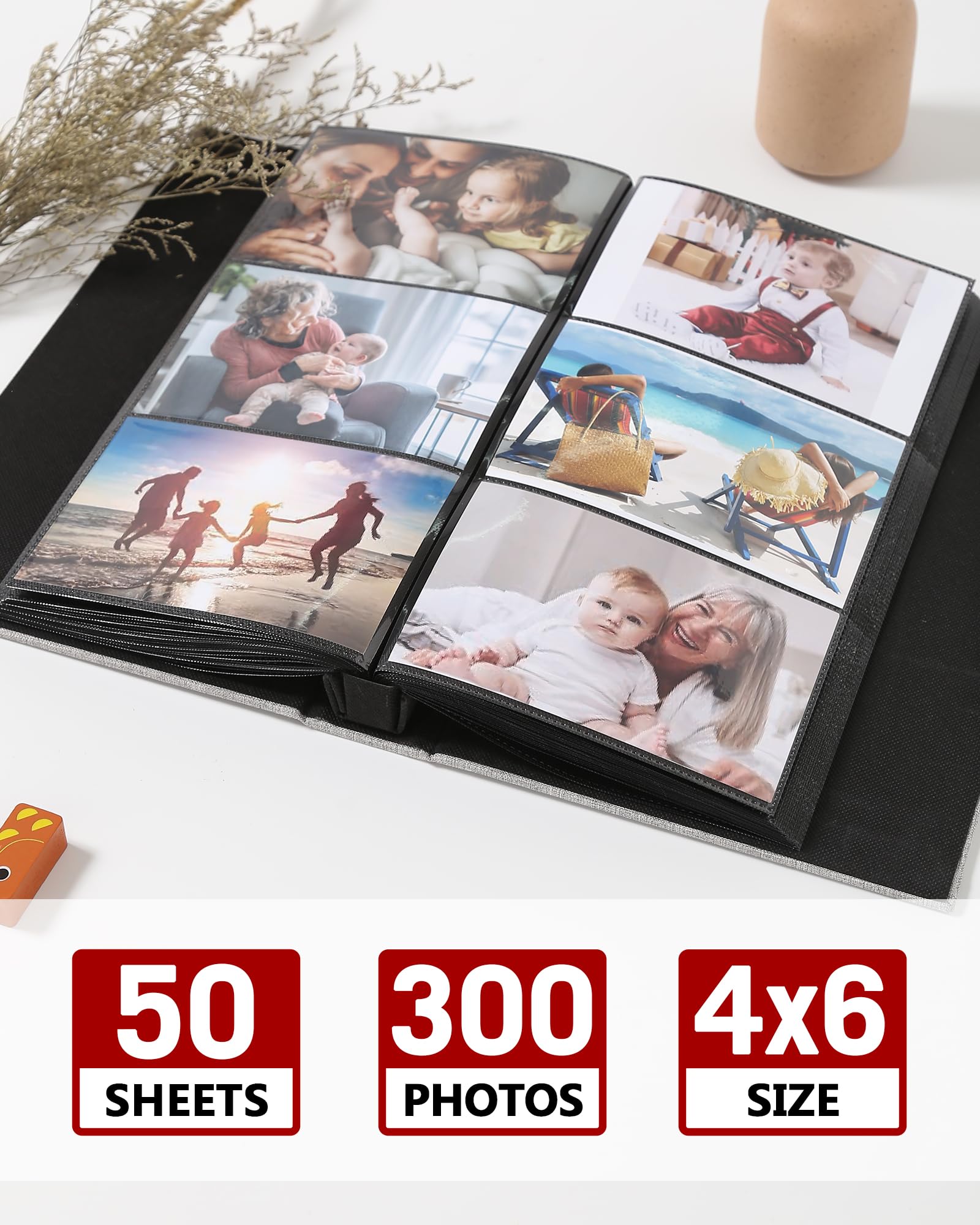 Yuforr Photo Album 300 Photos 6x4, Linen Cover Slip-in Photo Book with 300 Pockets - Image 3