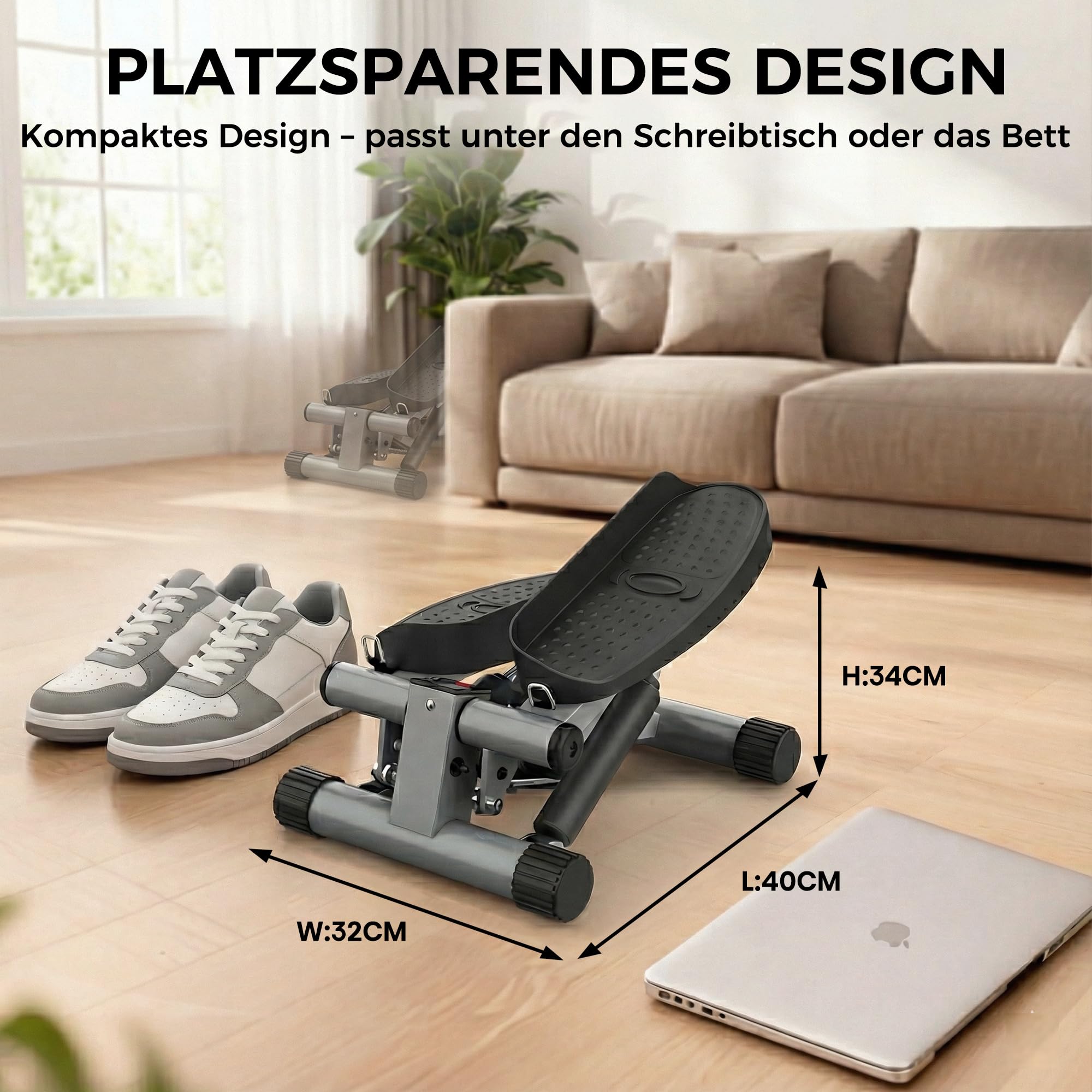 Niceday Mini Stepper for Home | Up-Down Stepper with Power Ropes | Home Trainer with LCD Display | 2 in 1 Training Device up to 100 kg | Leg/Arm Trainer, Home Fitness Exercise.