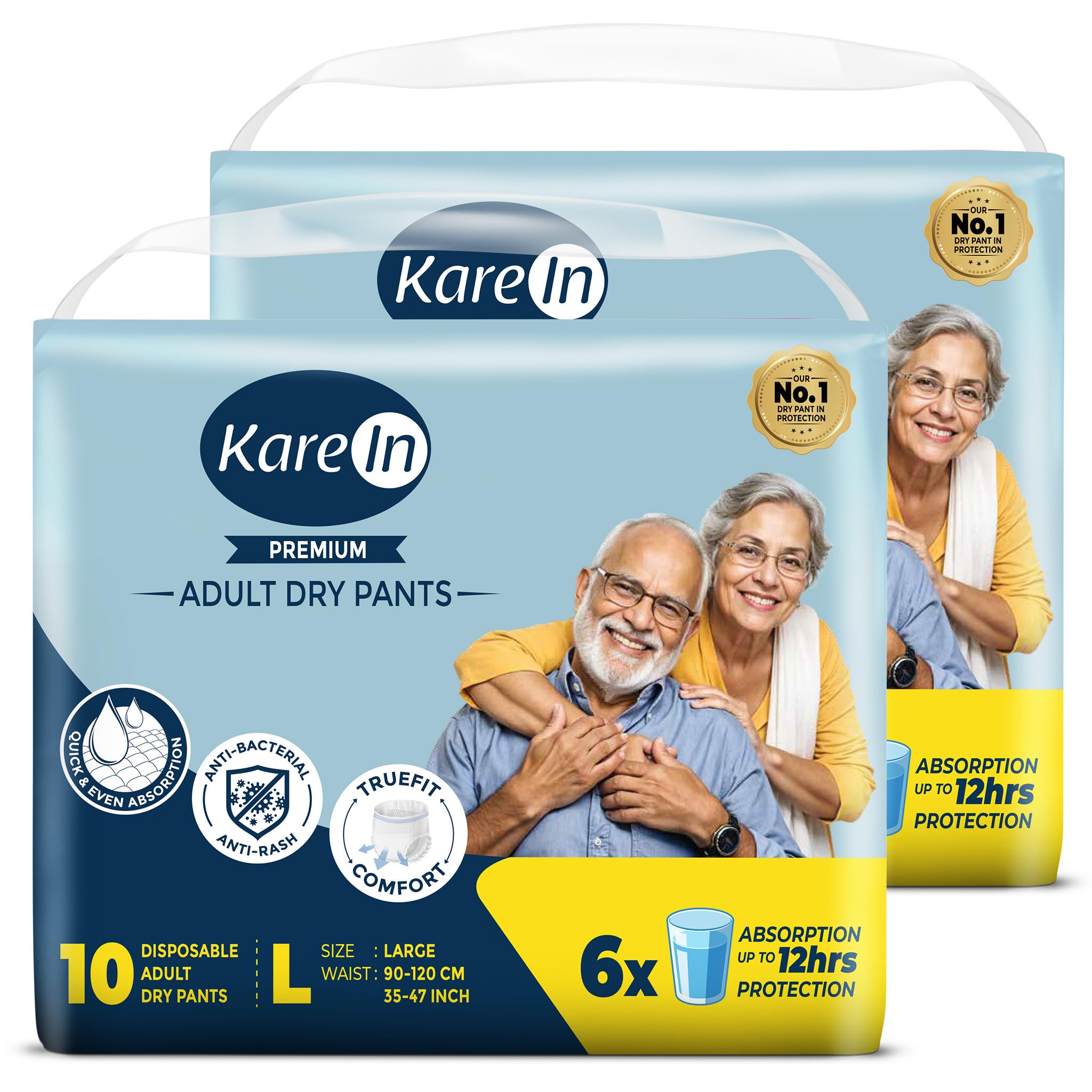 Karein Premium Adult Diaper Pant L Size, Large, Waist (90-120 cm 35"-47"), 20 Unit, Long Protection Hour, Unisex, Quick & Even Absorption, Anti-Bacterial, Leakproof, Odour Control, Wetness Indicator