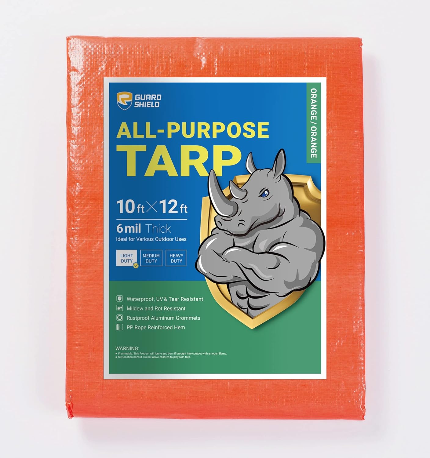 GUARD SHIELD Orange Tarp 10x12 Feet Waterproof Outdoor Poly
