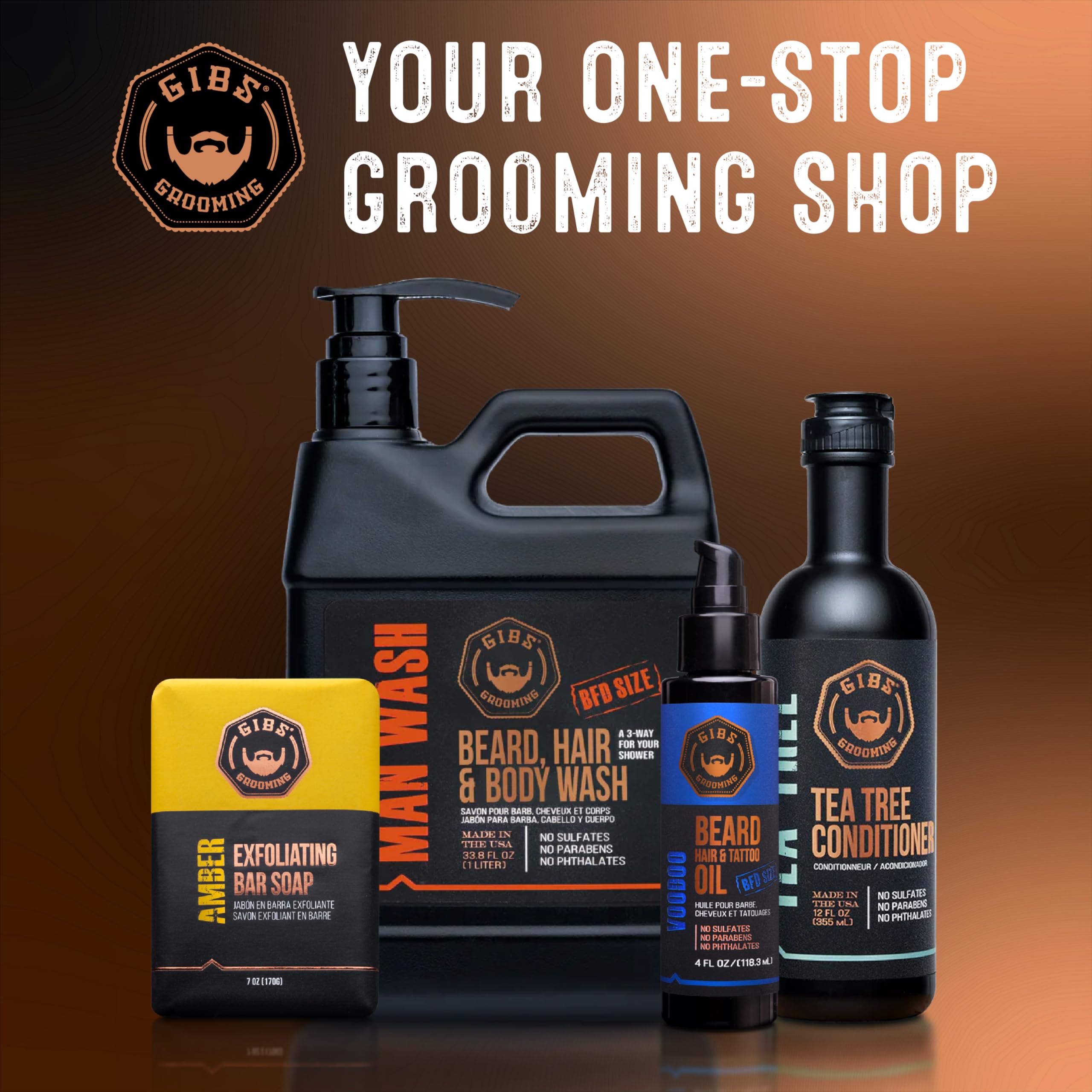 GIBS Grooming Bio Fuel - Conditioning Fuel for Beard & Hair Growth (33.8 oz) Mango Butter, Saw Palmetto, Dragon's Blood - Caffeine & Biotin - Hair Conditioner & Beard Conditioner for Men - Made in USA